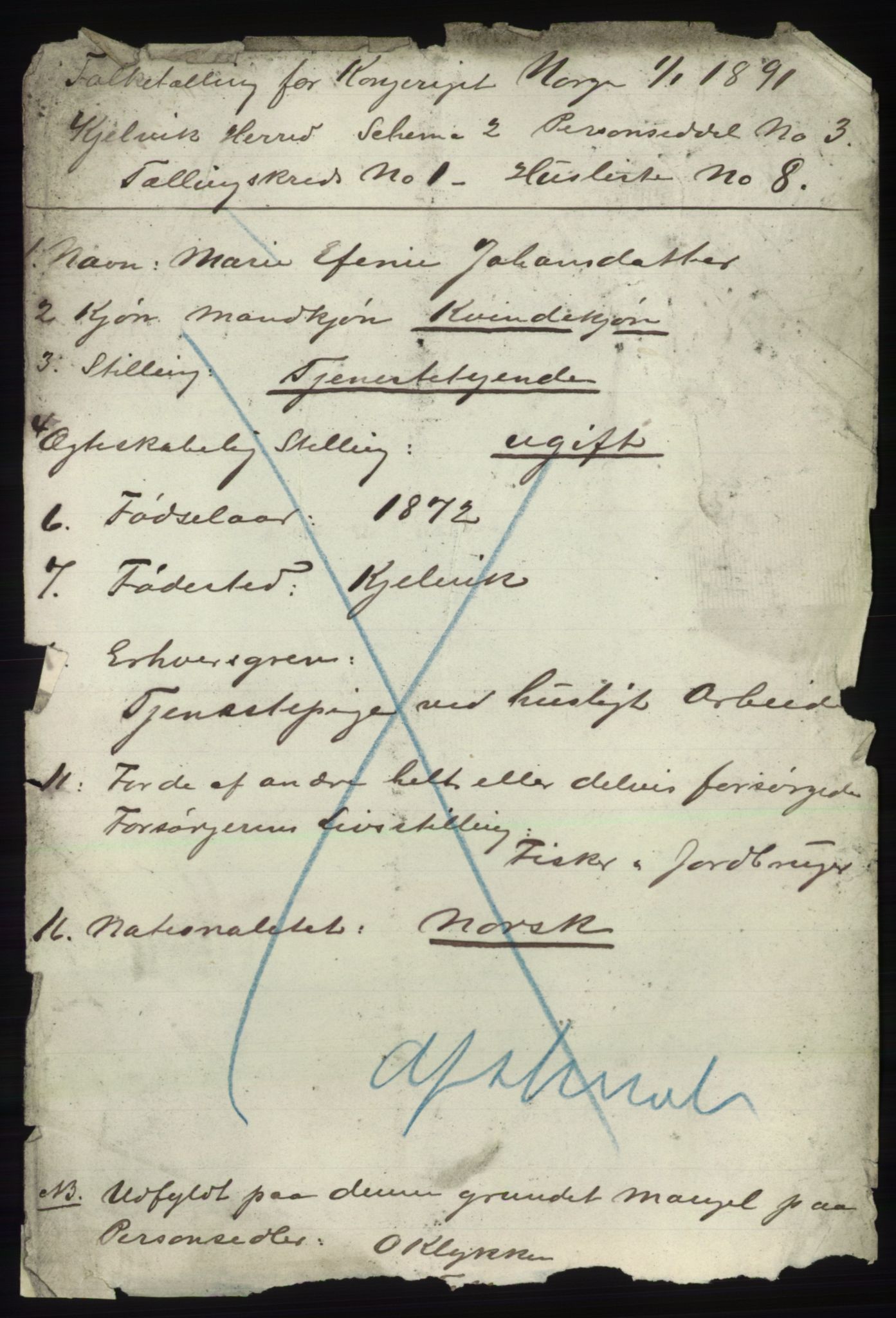 RA, 1891 census for 2019 Kjelvik, 1891, p. 77