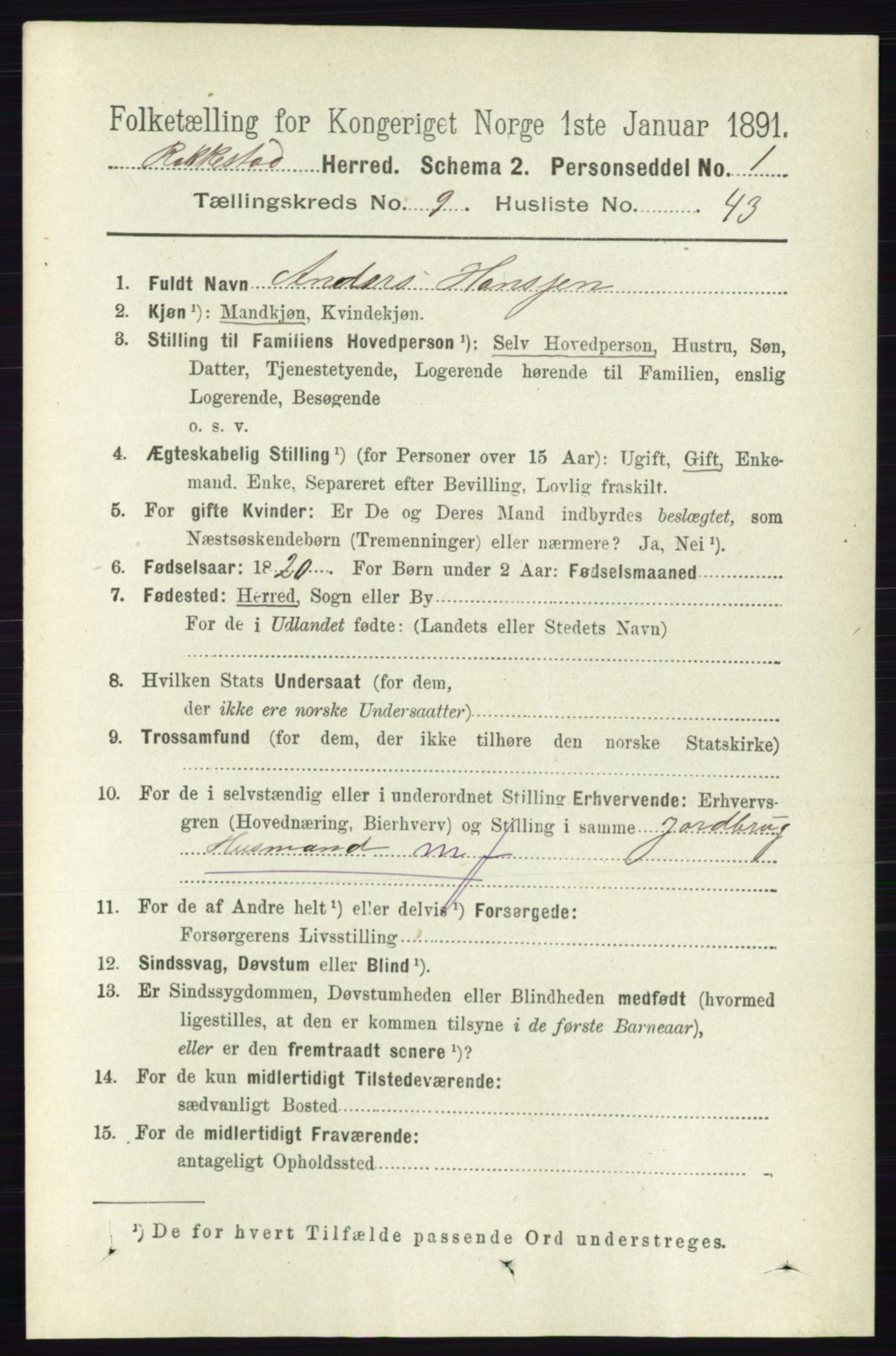 RA, 1891 census for 0128 Rakkestad, 1891, p. 4317