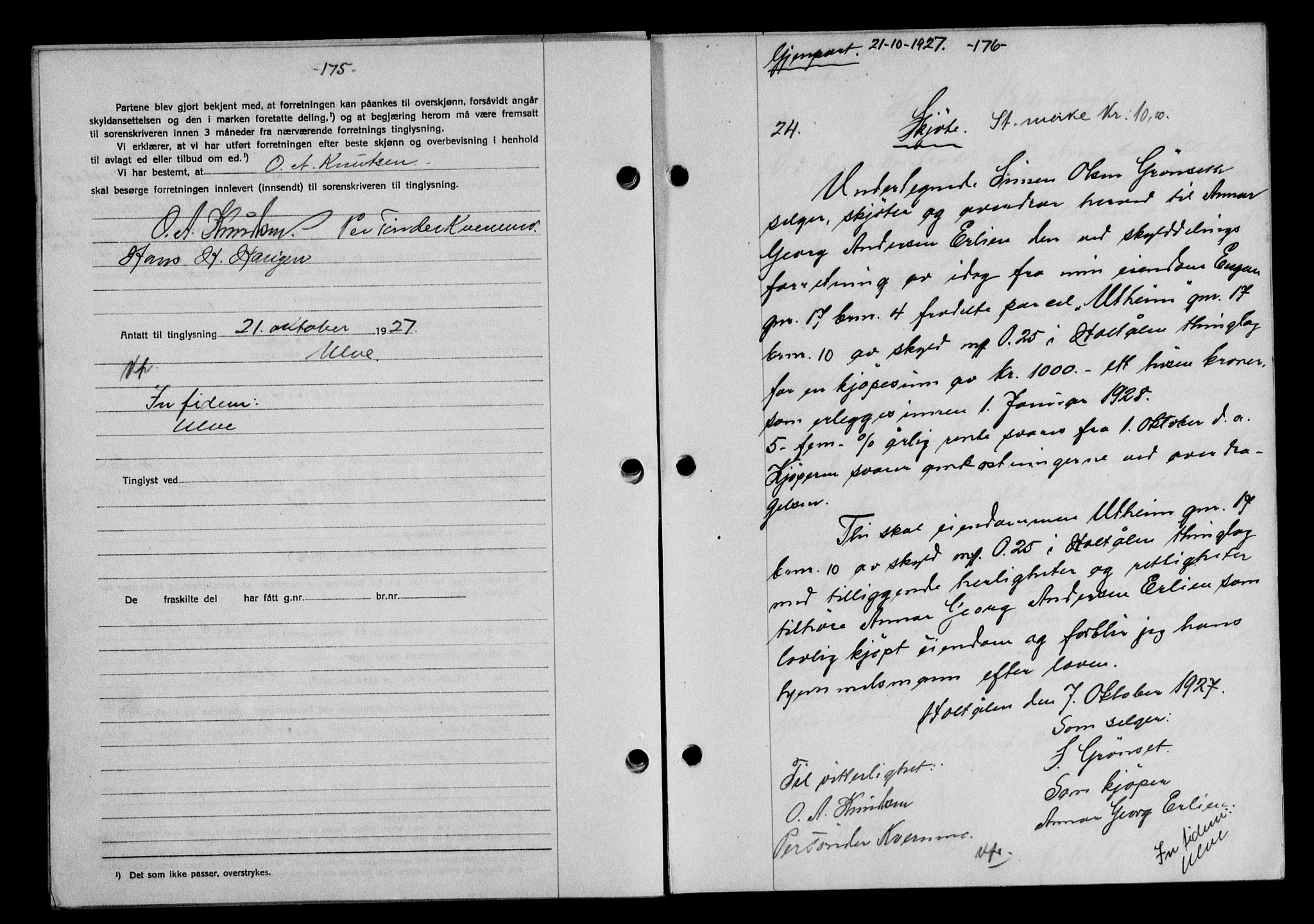 Gauldal sorenskriveri, SAT/A-0014/1/2/2C/L0036: Mortgage book no. 37, 1927-1928, Deed date: 21.10.1927