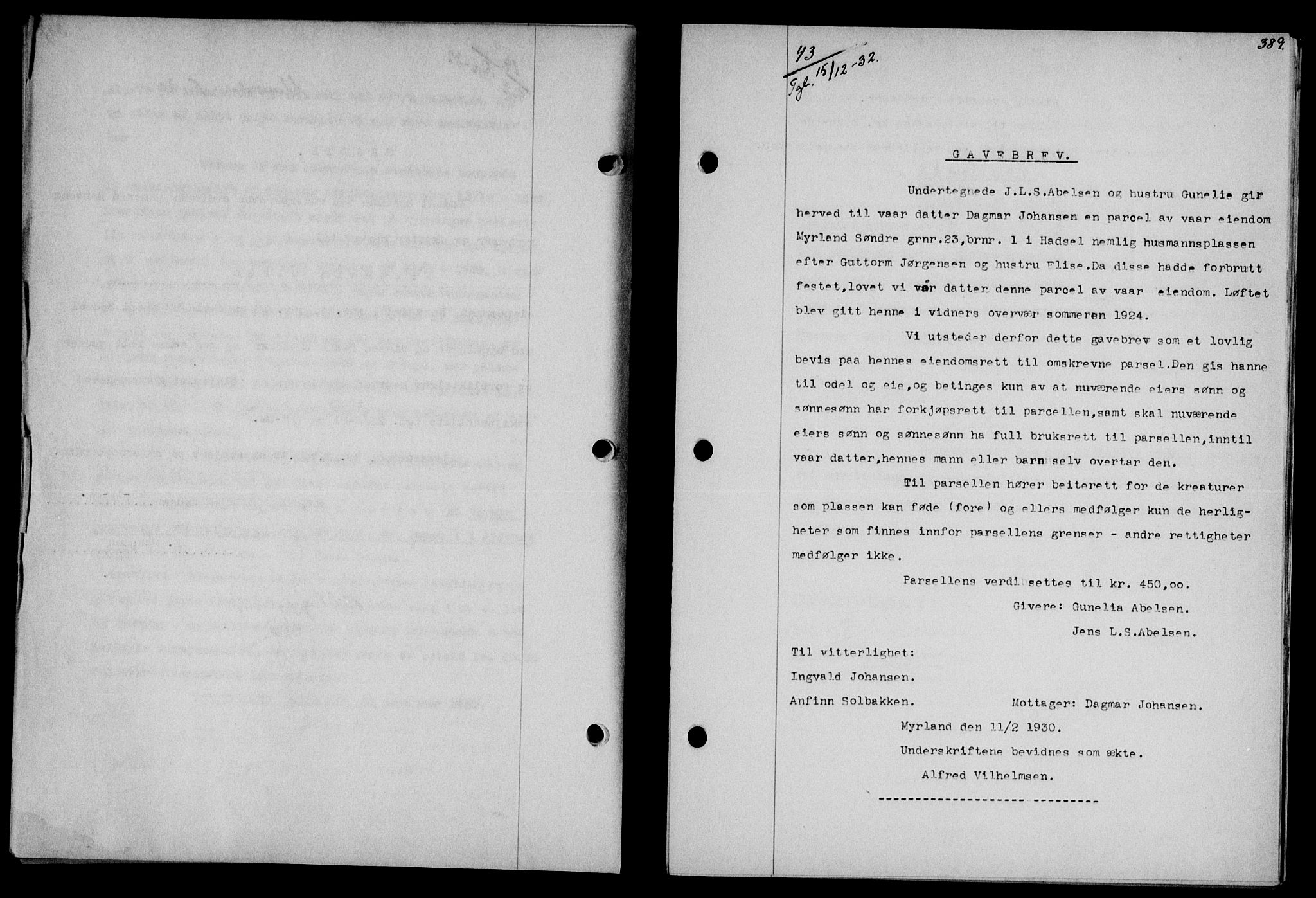 Vesterålen sorenskriveri, SAT/A-4180/1/2/2Ca/L0056: Mortgage book no. 49, 1932-1933, Deed date: 15.12.1932