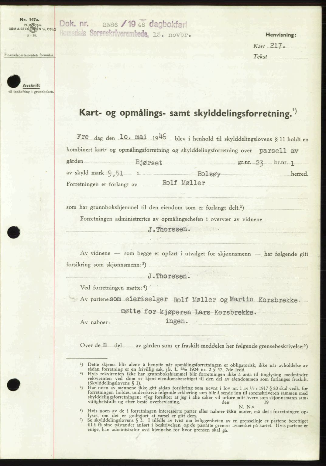 Romsdal sorenskriveri, AV/SAT-A-4149/1/2/2C: Mortgage book no. A21, 1946-1946, Diary no: : 2386/1946