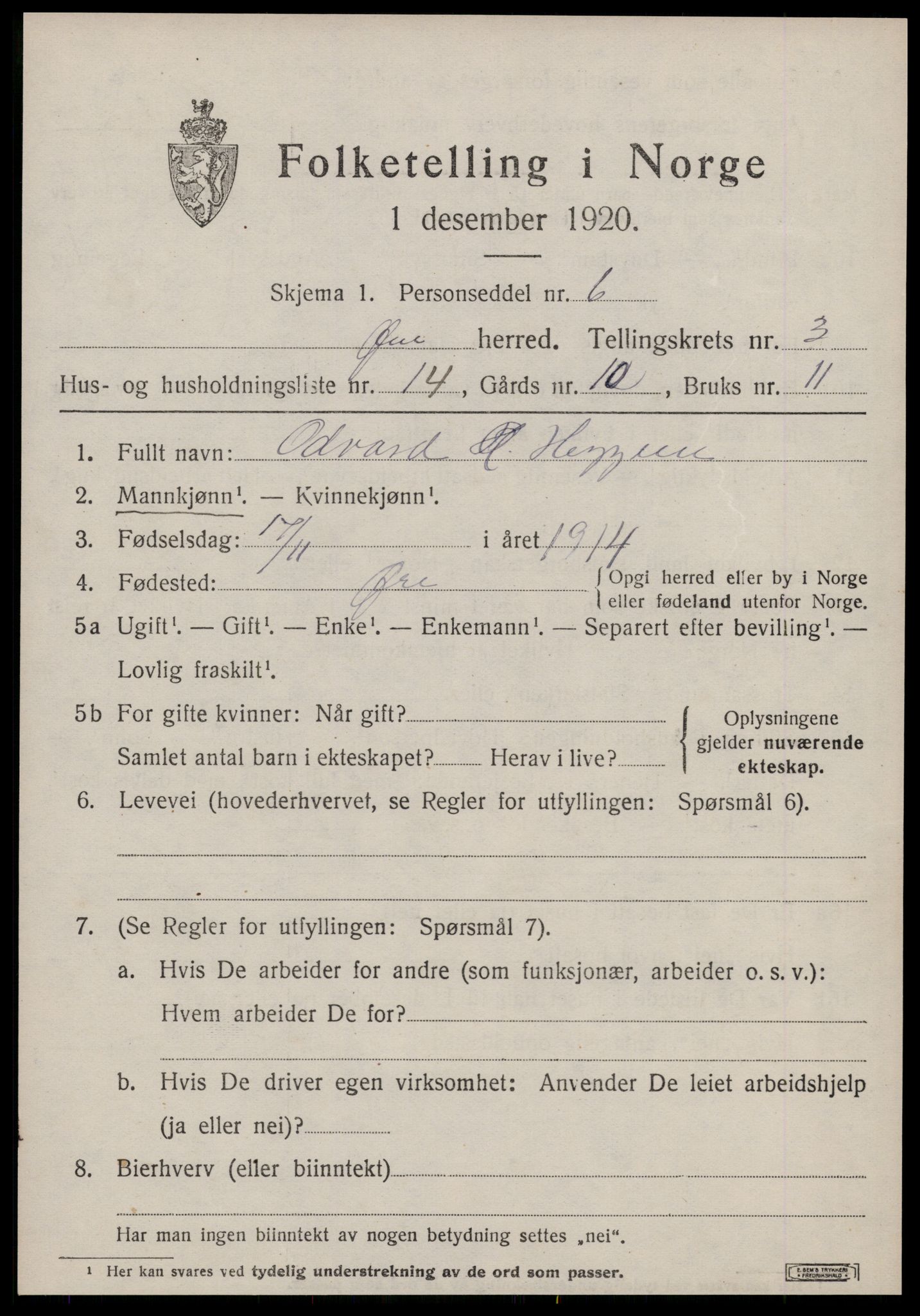 SAT, 1920 census for Øre, 1920, p. 1745