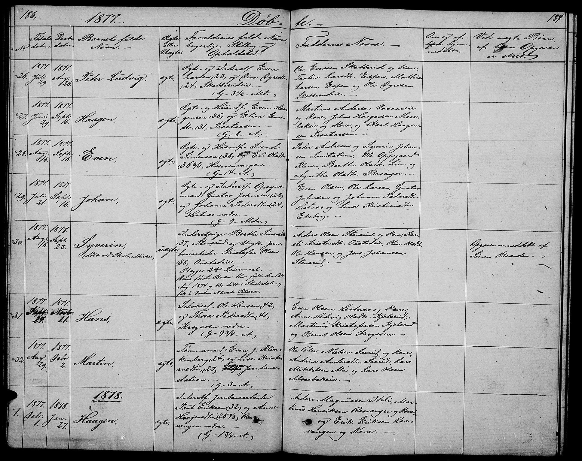 Stange prestekontor, AV/SAH-PREST-002/L/L0005: Parish register (copy) no. 5, 1861-1881, p. 186-187