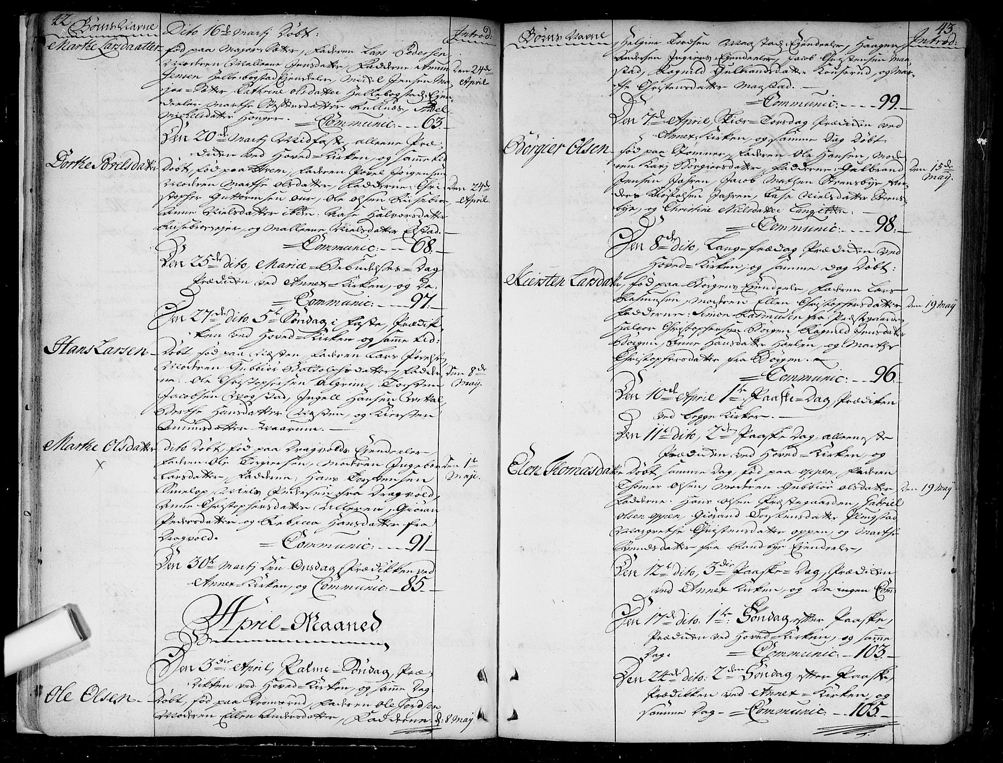 Ullensaker prestekontor Kirkebøker, AV/SAO-A-10236a/F/Fa/L0005: Parish register (official) no. I 5, 1733-1762, p. 42-43