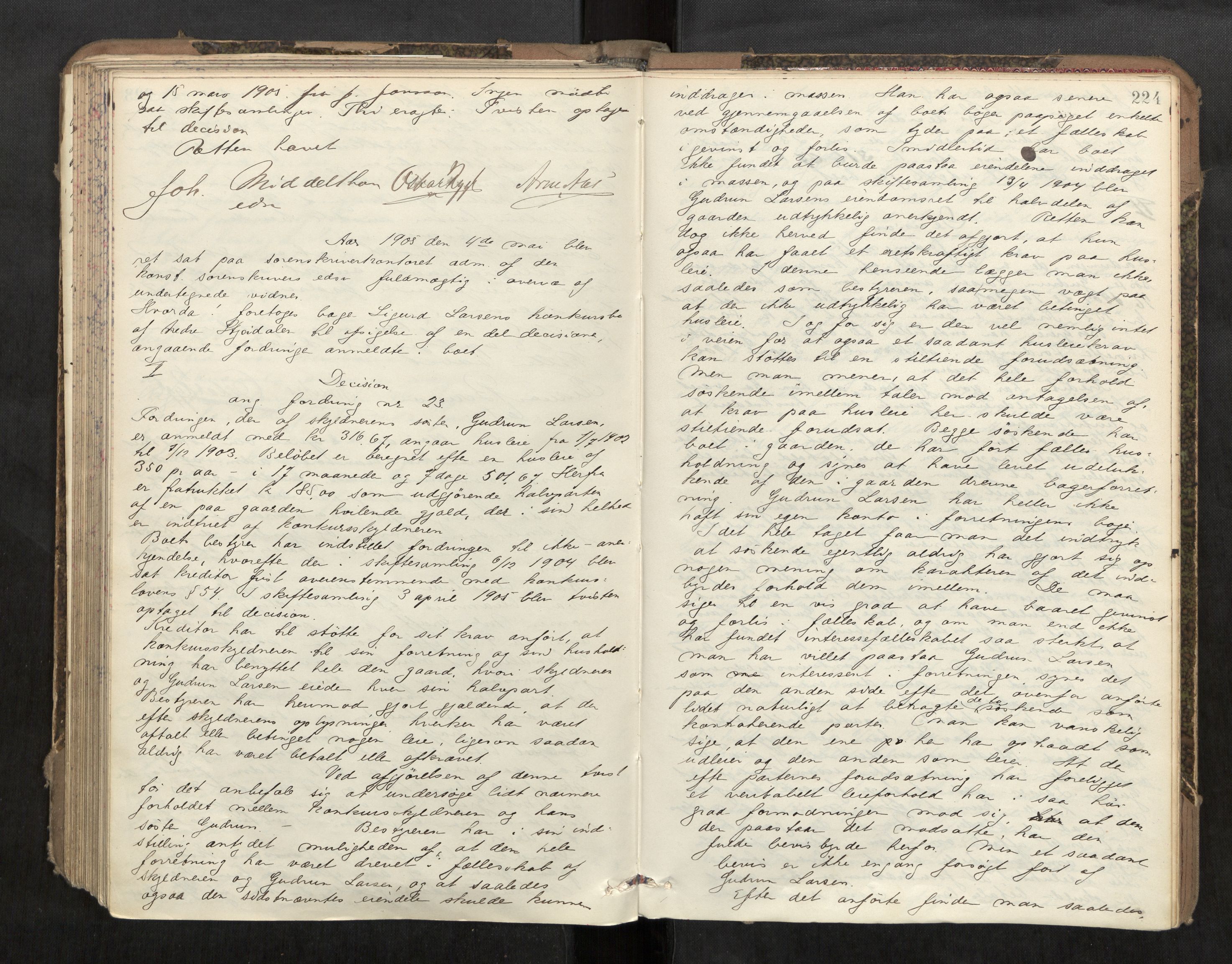 Stjør- og Verdal sorenskriveri, AV/SAT-A-4167/1/3/3B/L0009: Skifteforhandlingsprotokoll, 1900-1905, p. 224