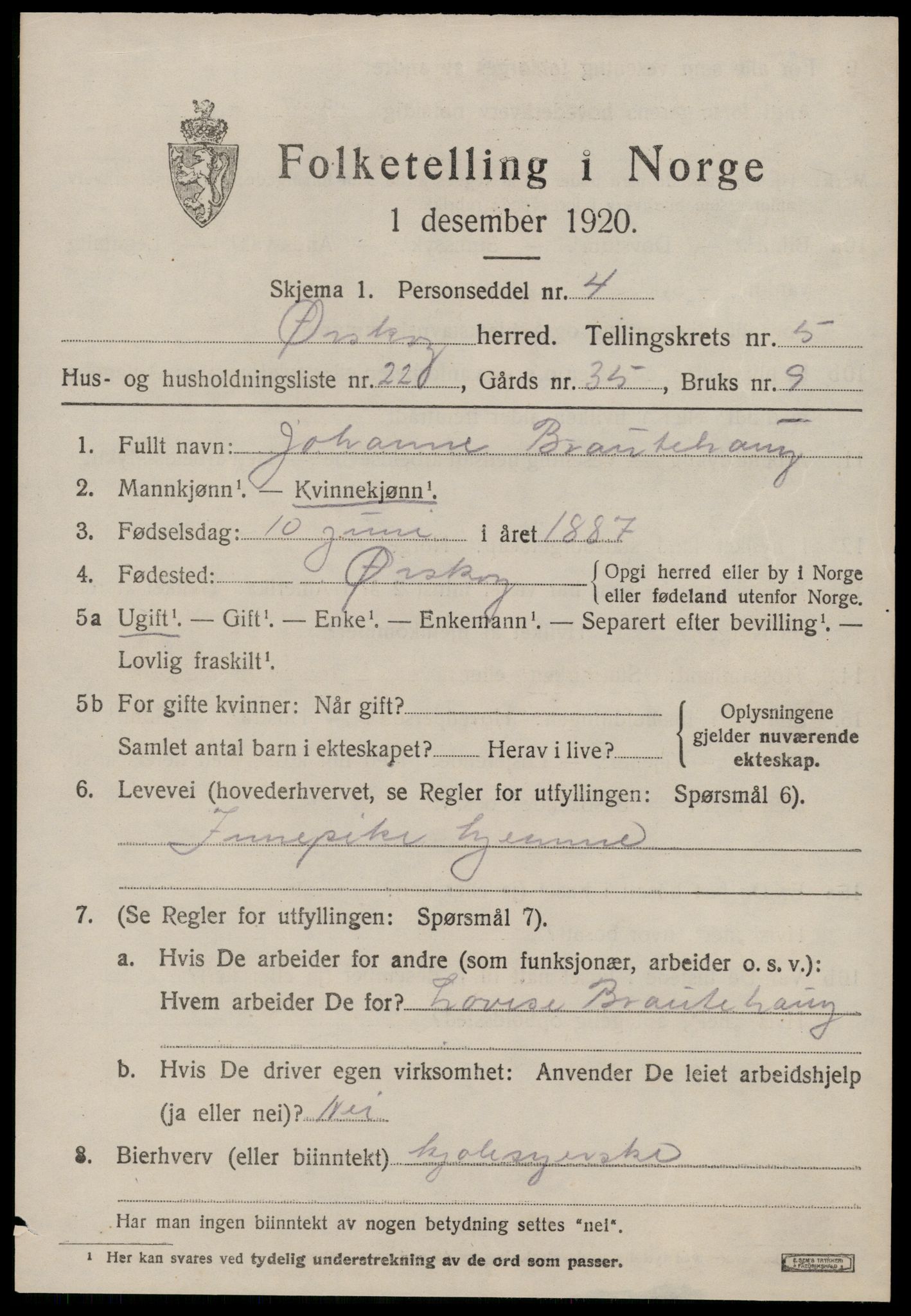 SAT, 1920 census for Ørskog, 1920, p. 3296