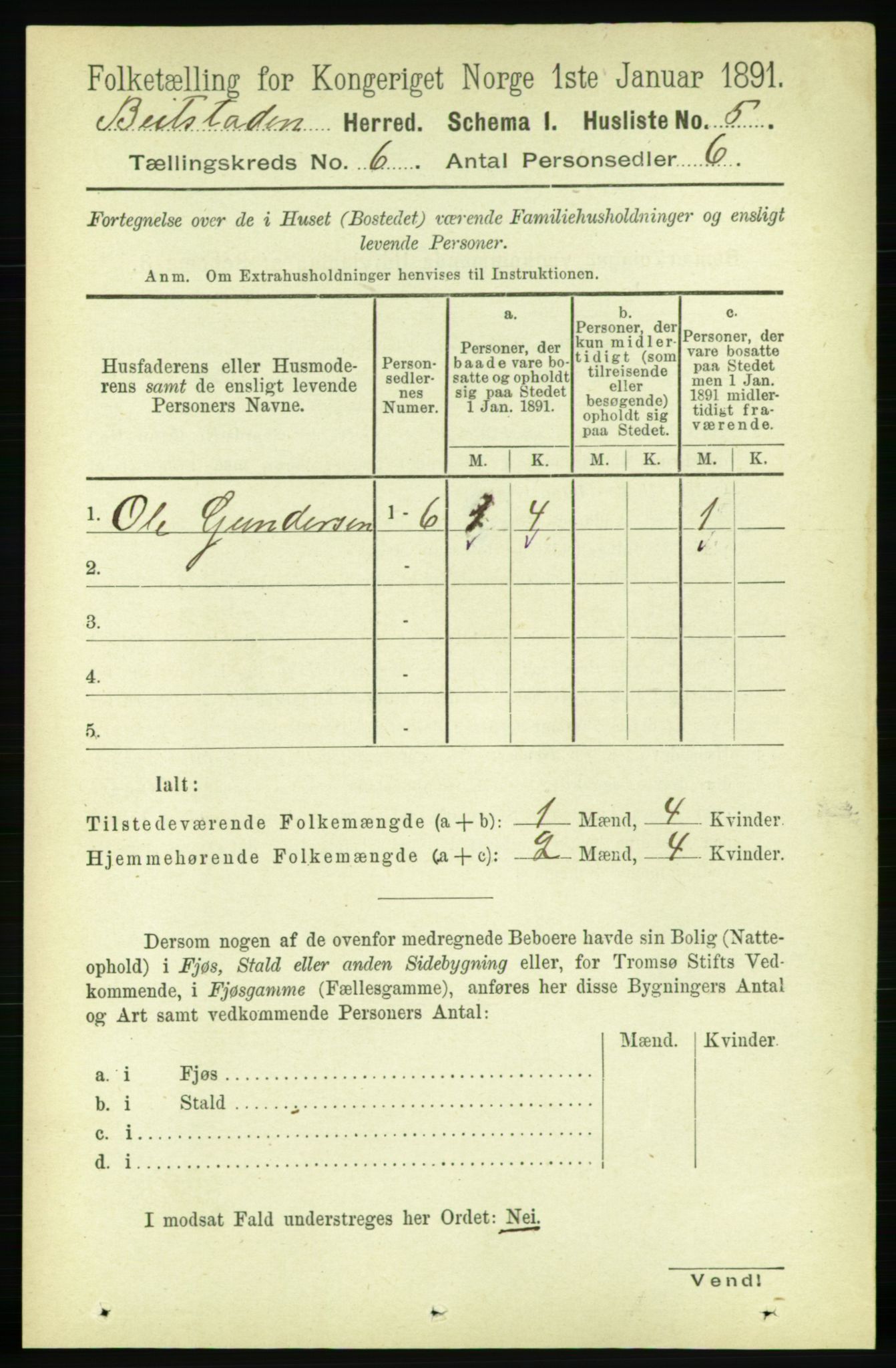 RA, 1891 census for 1727 Beitstad, 1891, p. 1503