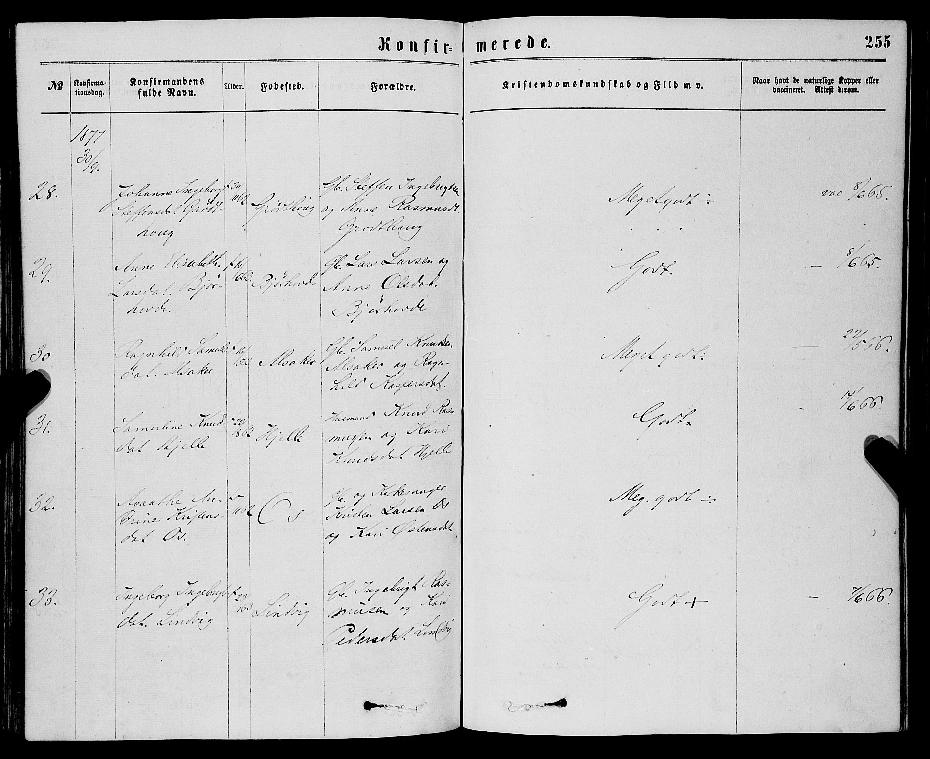 Eid sokneprestembete, AV/SAB-A-82301/H/Haa/Haaa/L0010: Parish register (official) no. A 10, 1867-1878, p. 255