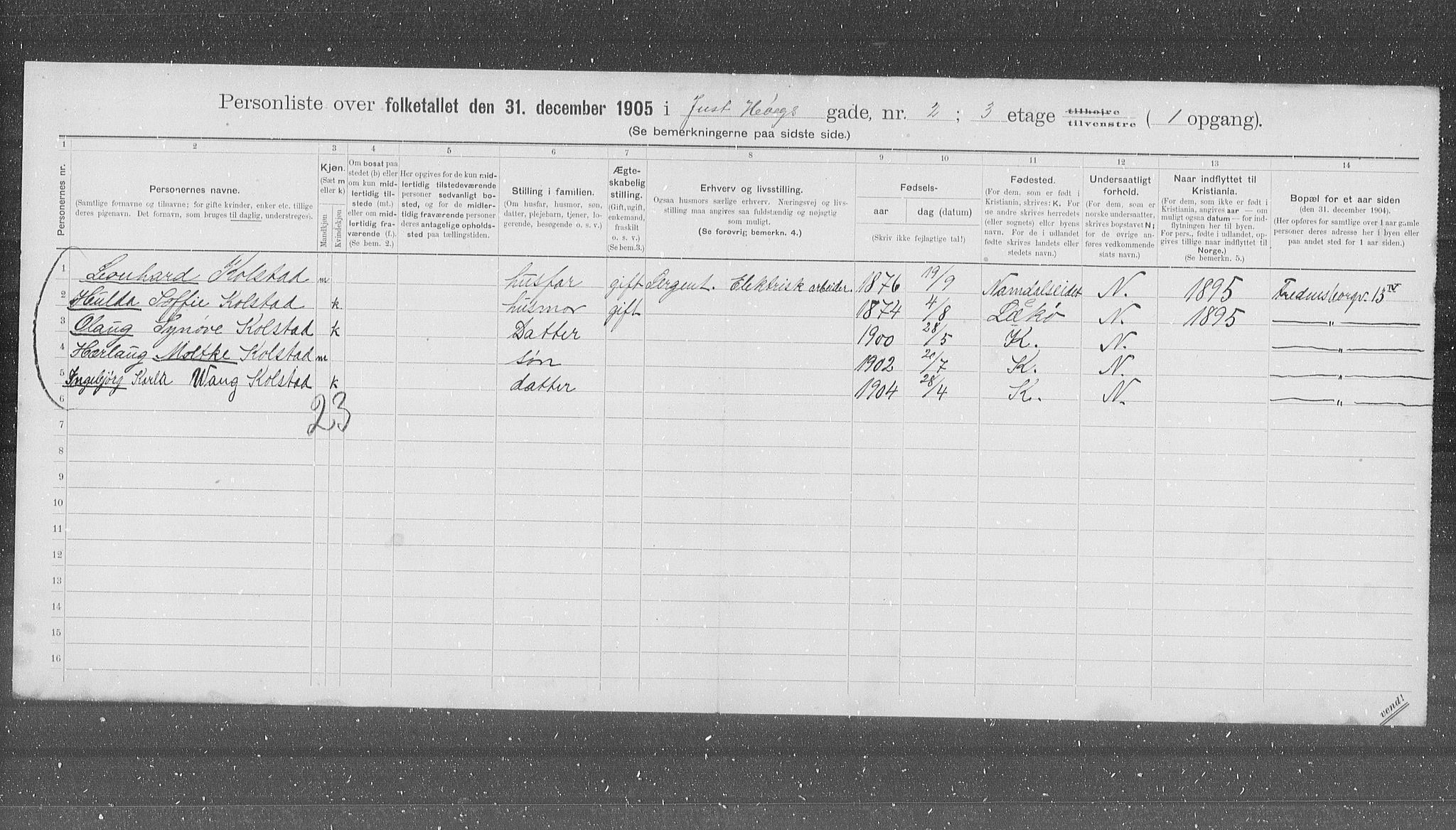 OBA, Municipal Census 1905 for Kristiania, 1905, p. 24995