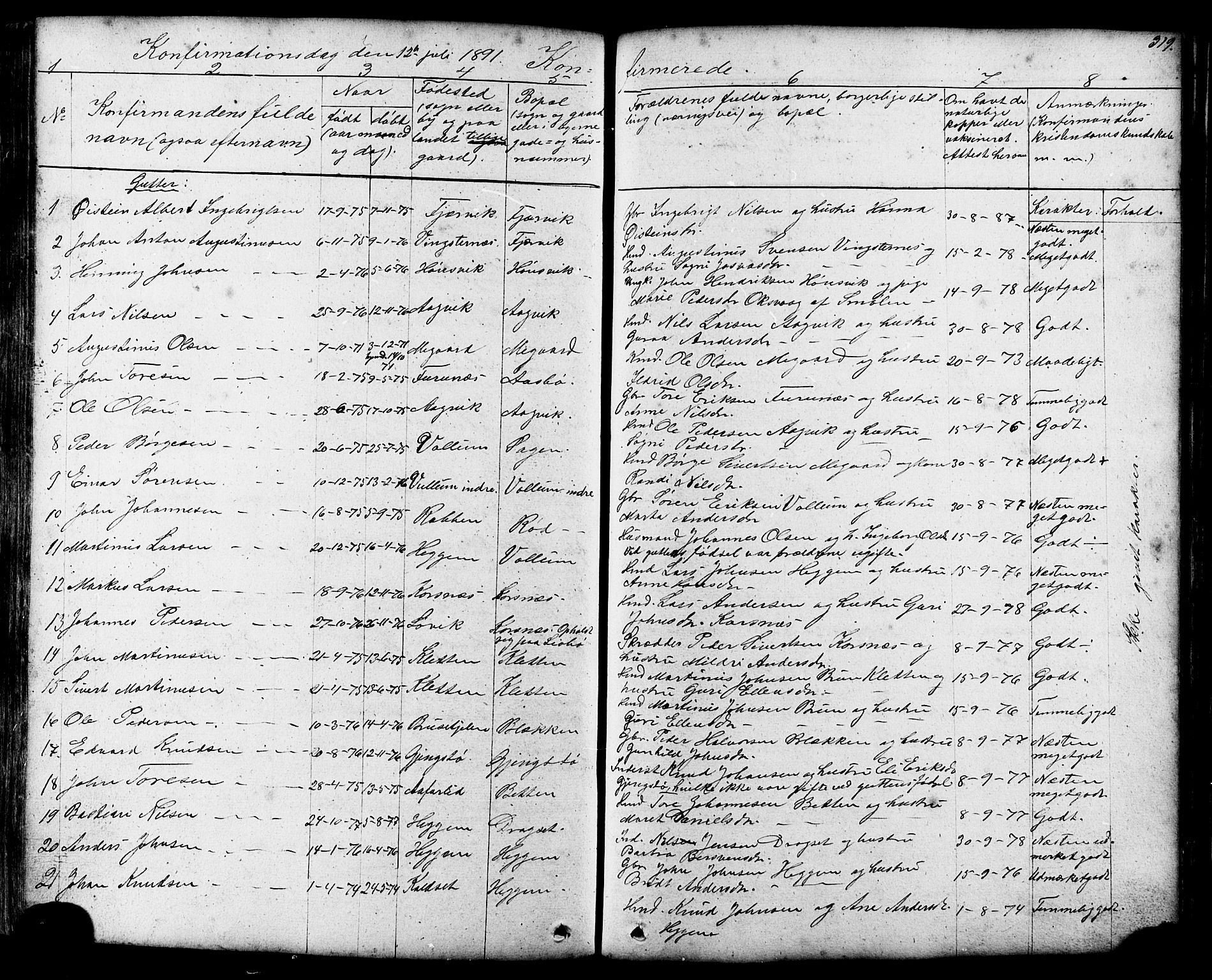 Ministerialprotokoller, klokkerbøker og fødselsregistre - Møre og Romsdal, SAT/A-1454/576/L0890: Parish register (copy) no. 576C01, 1837-1908, p. 319