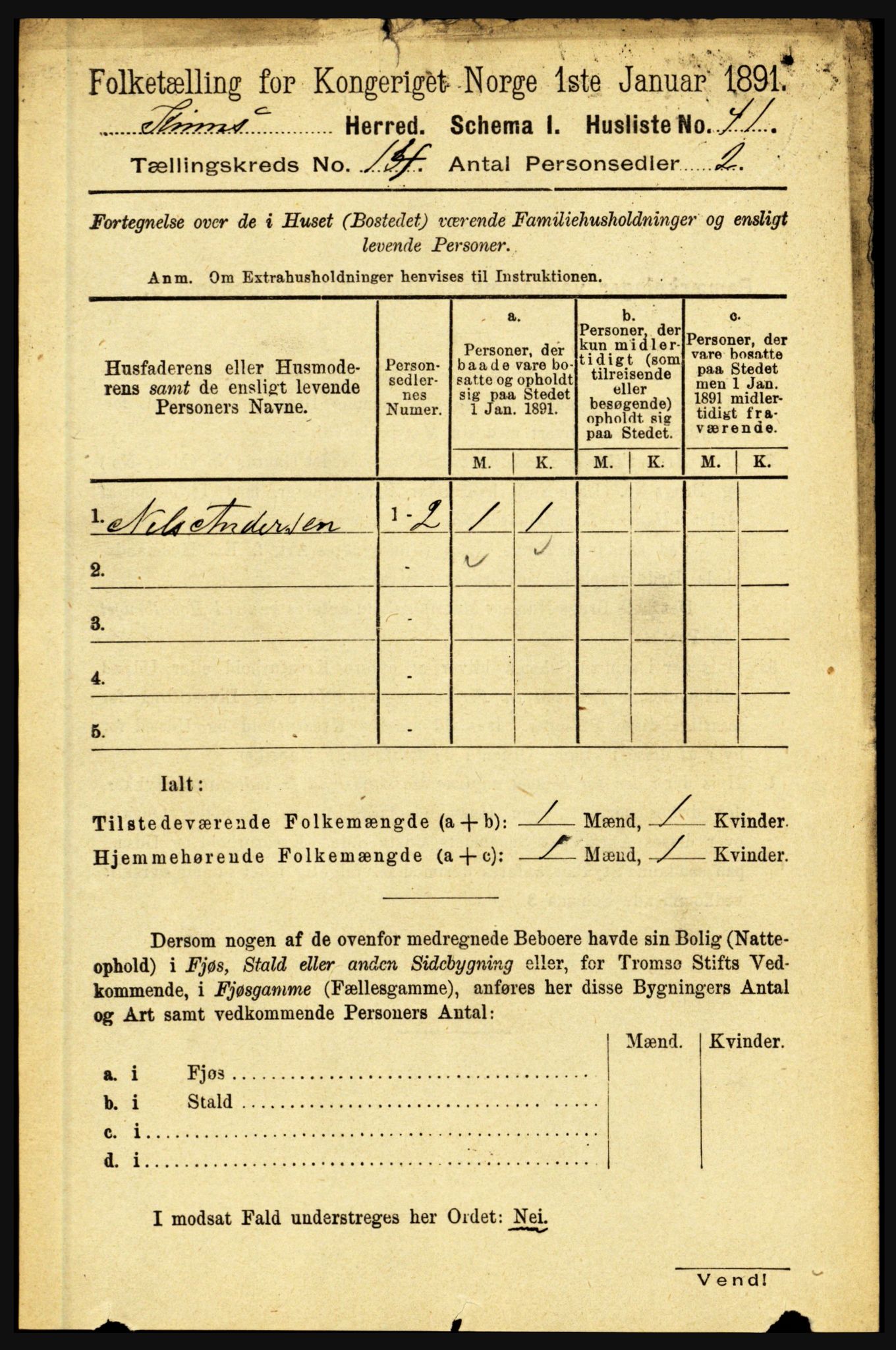 RA, 1891 census for 1437 Kinn, 1891, p. 5447