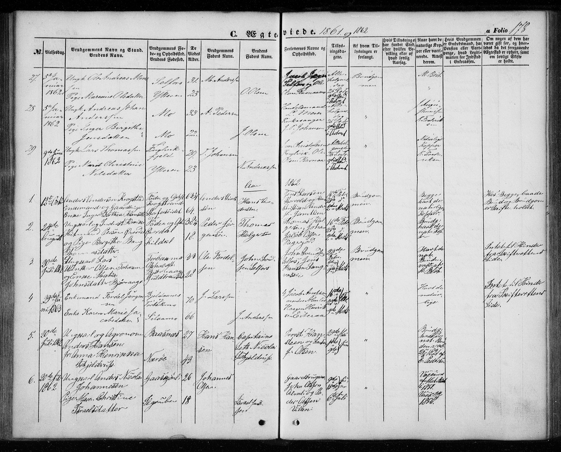 Ministerialprotokoller, klokkerbøker og fødselsregistre - Nordland, SAT/A-1459/827/L0392: Parish register (official) no. 827A04, 1853-1866, p. 178