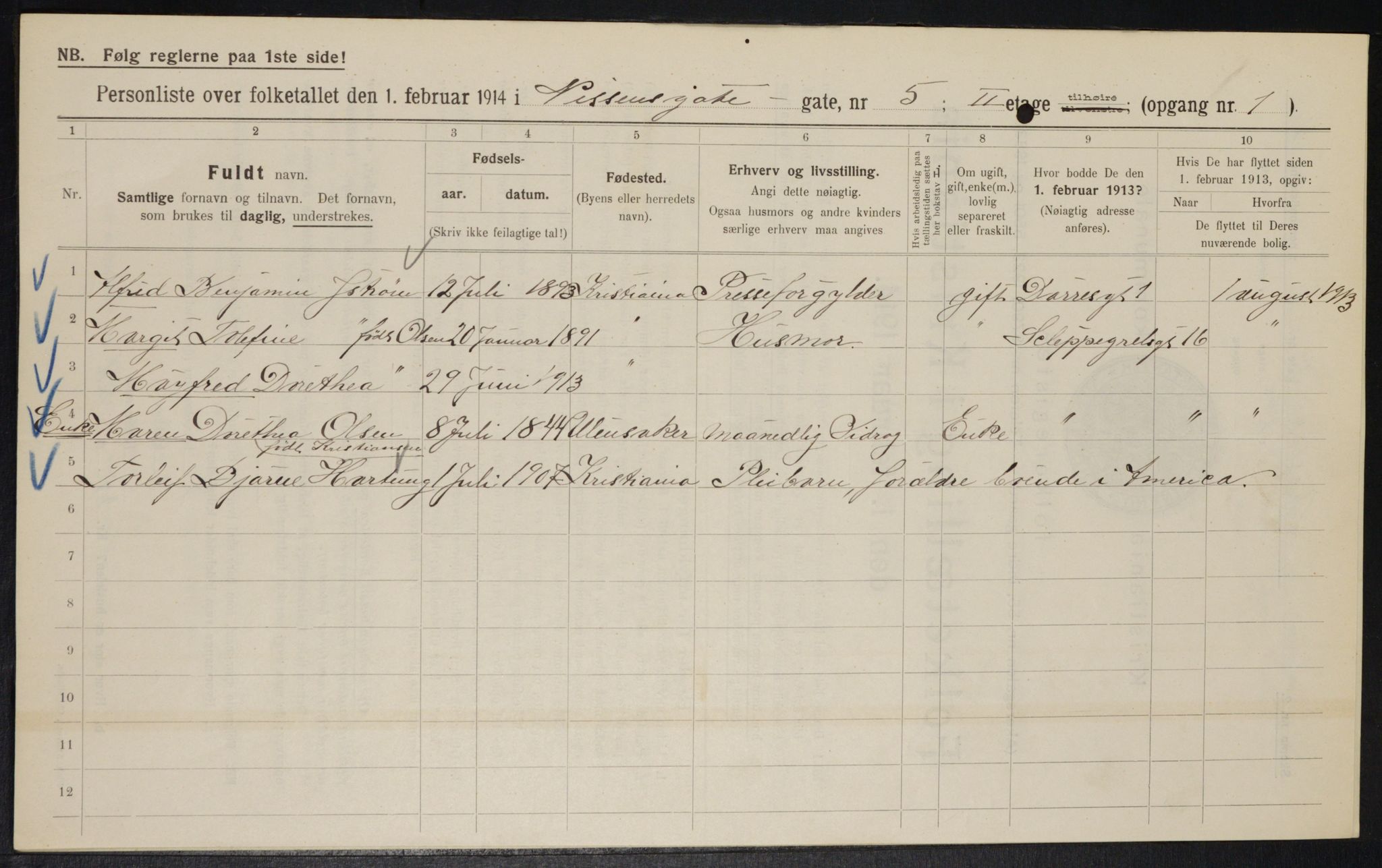 OBA, Municipal Census 1914 for Kristiania, 1914, p. 71215