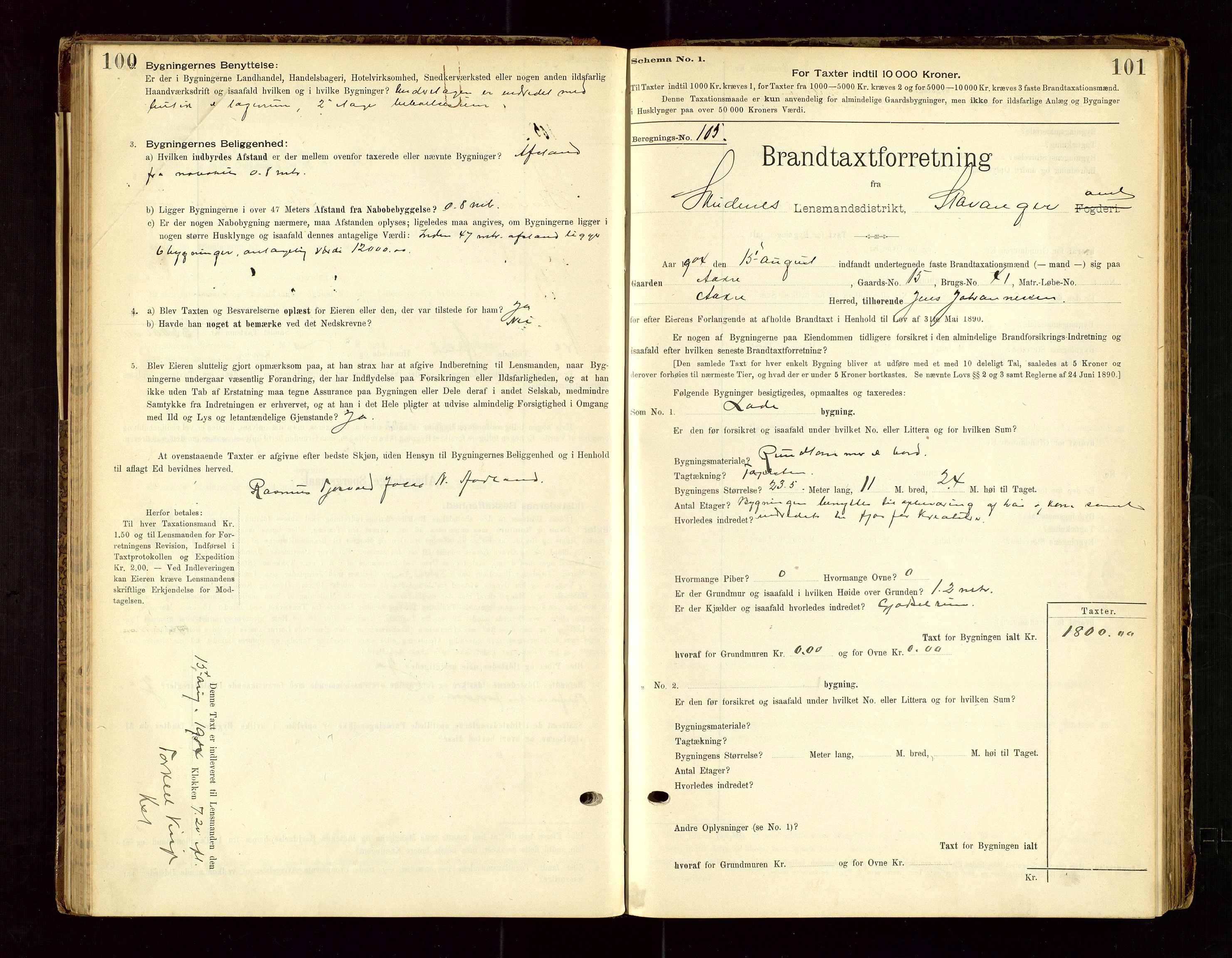 Skudenes lensmannskontor, SAST/A-100444/Gob/L0001: "Brandtaxationsprotokoll", 1895-1924, p. 100-101
