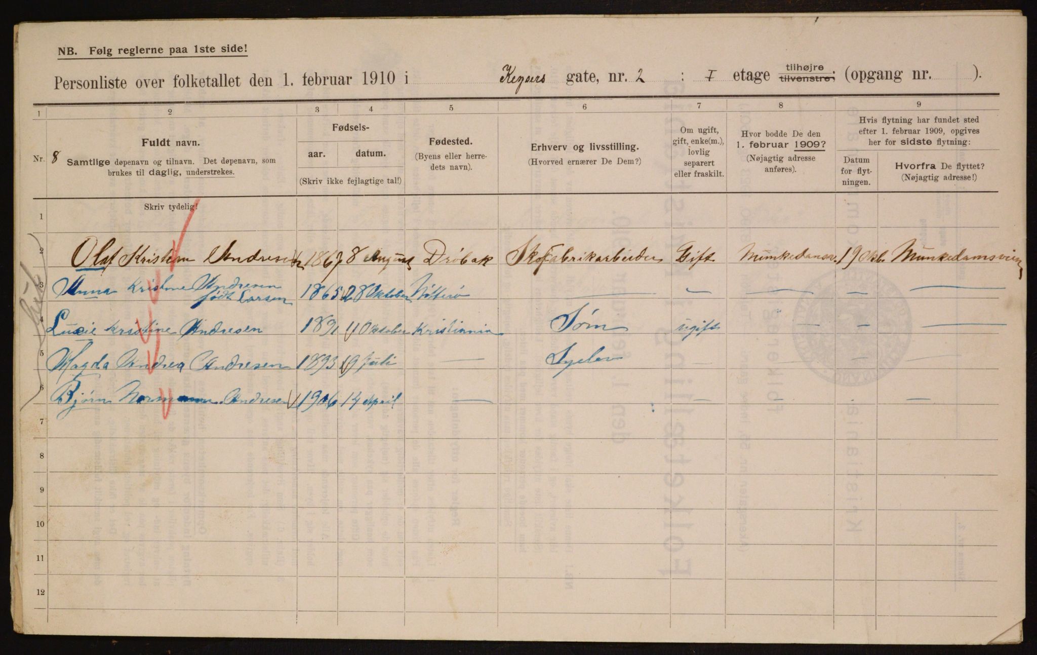 OBA, Municipal Census 1910 for Kristiania, 1910, p. 47711