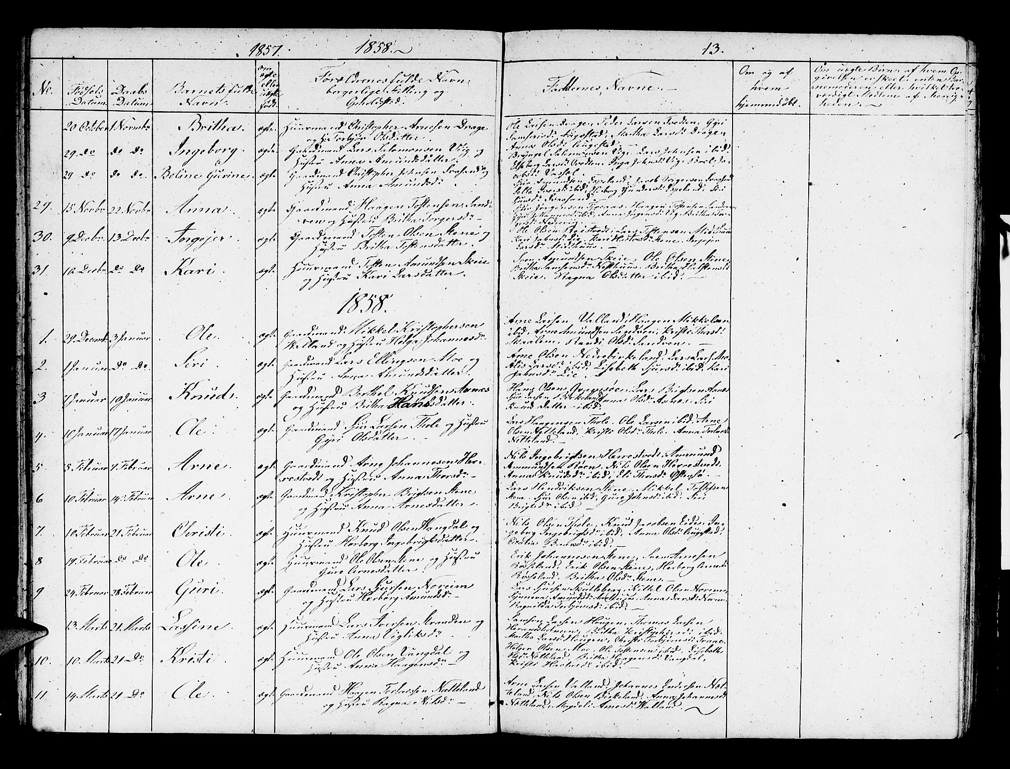 Kvam sokneprestembete, SAB/A-76201/H/Hab: Parish register (copy) no. B 1, 1852-1870, p. 13