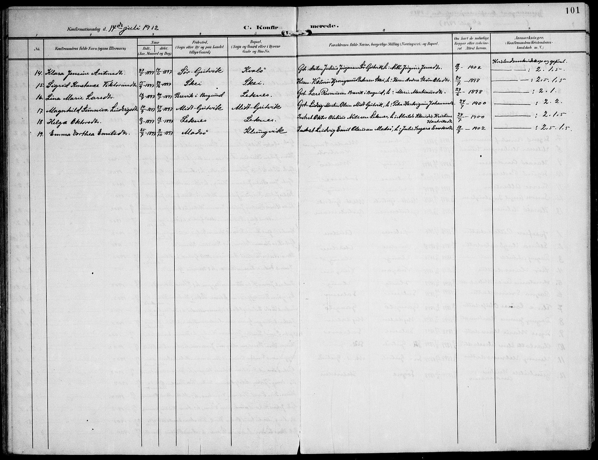 Ministerialprotokoller, klokkerbøker og fødselsregistre - Nord-Trøndelag, SAT/A-1458/788/L0698: Parish register (official) no. 788A05, 1902-1921, p. 101