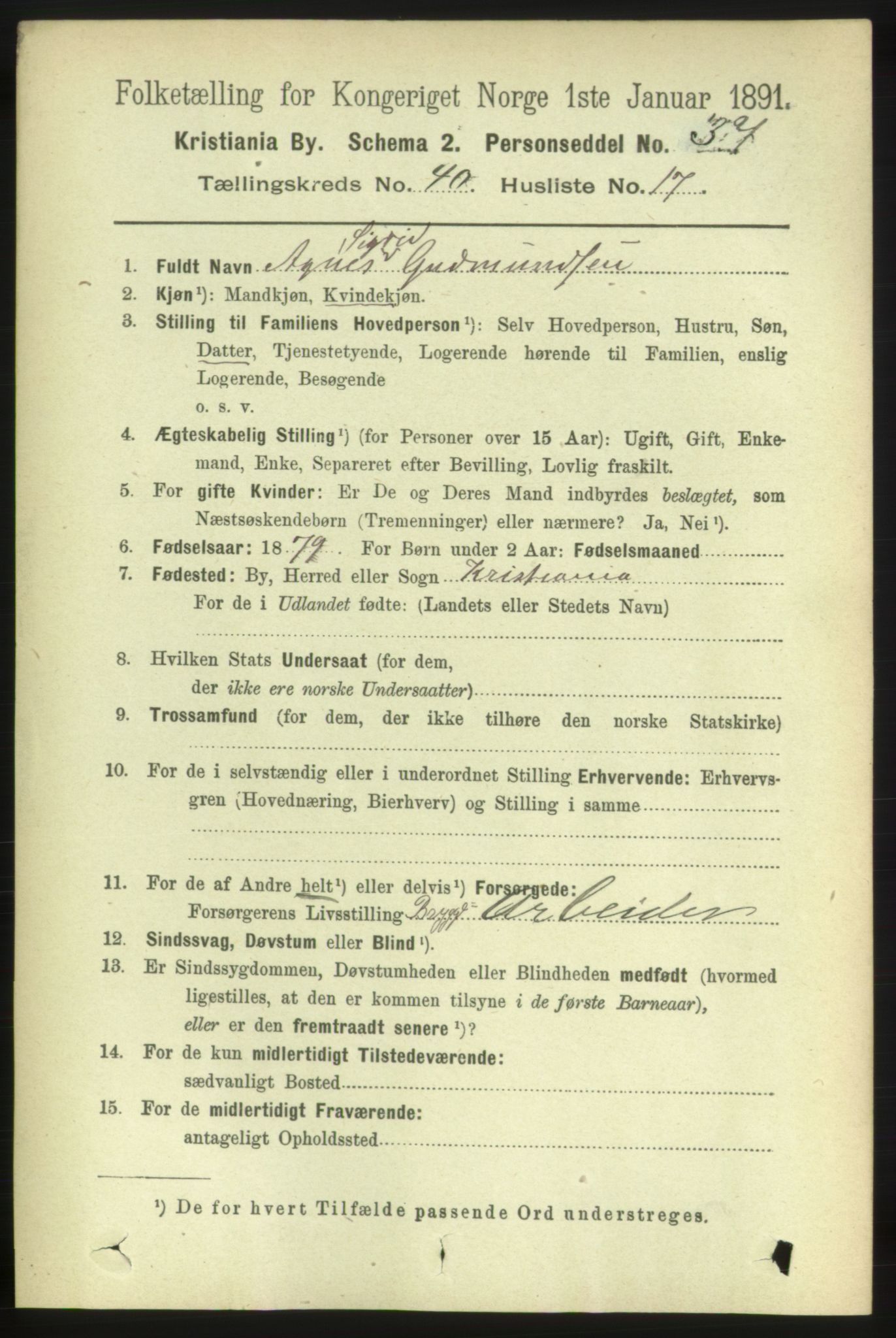 RA, 1891 census for 0301 Kristiania, 1891, p. 23412