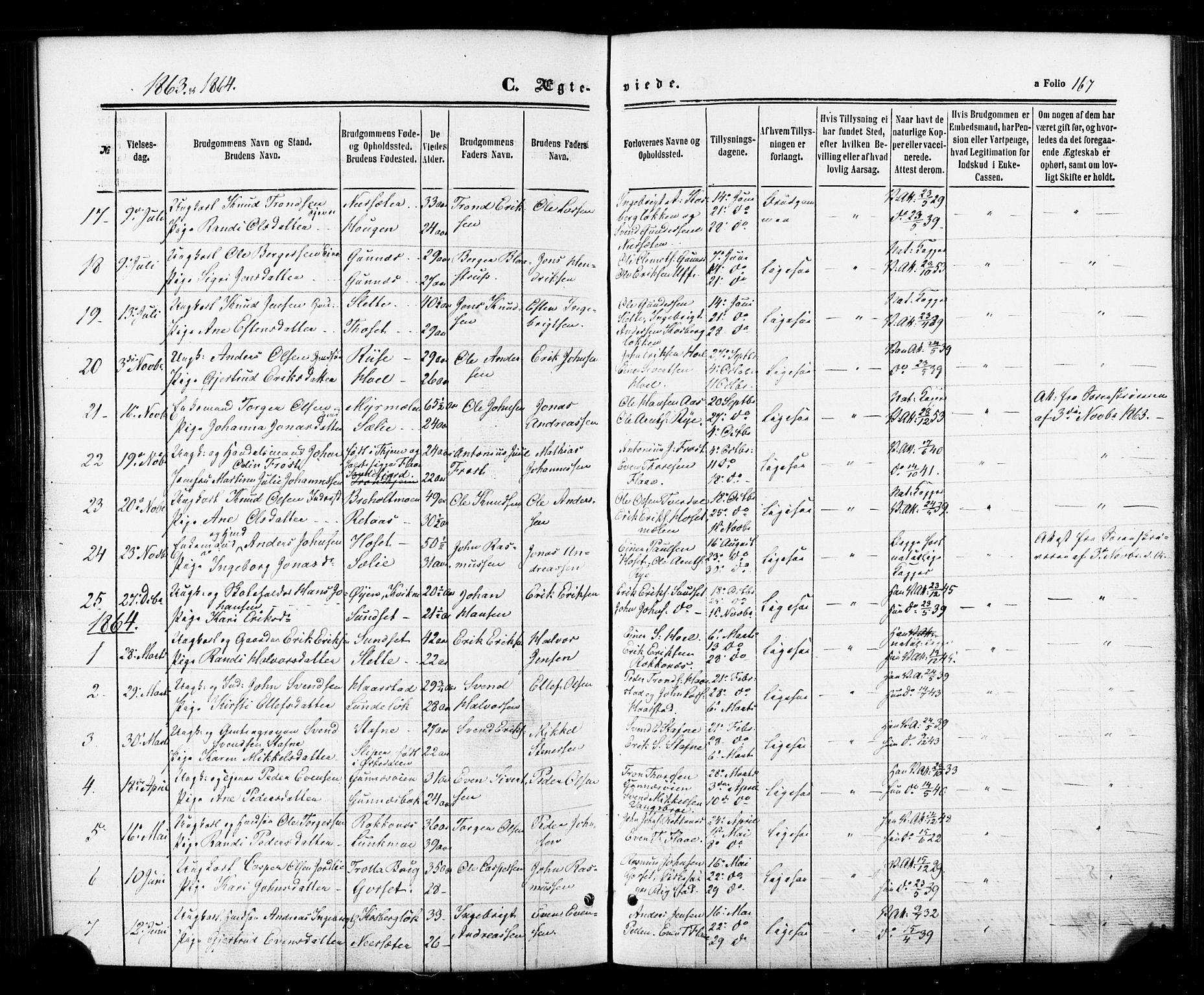 Ministerialprotokoller, klokkerbøker og fødselsregistre - Sør-Trøndelag, AV/SAT-A-1456/674/L0870: Parish register (official) no. 674A02, 1861-1879, p. 167