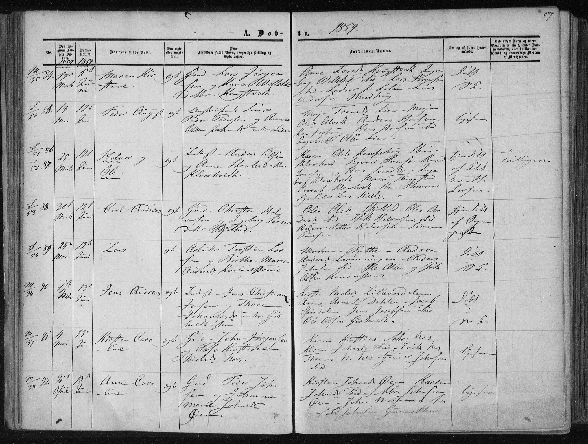 Solum kirkebøker, SAKO/A-306/F/Fa/L0007: Parish register (official) no. I 7, 1856-1864, p. 57