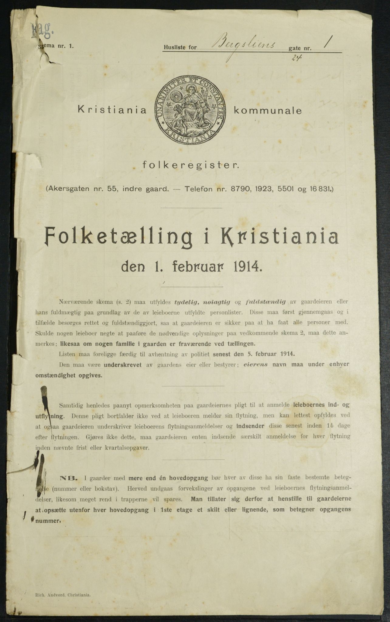 OBA, Municipal Census 1914 for Kristiania, 1914, p. 4011