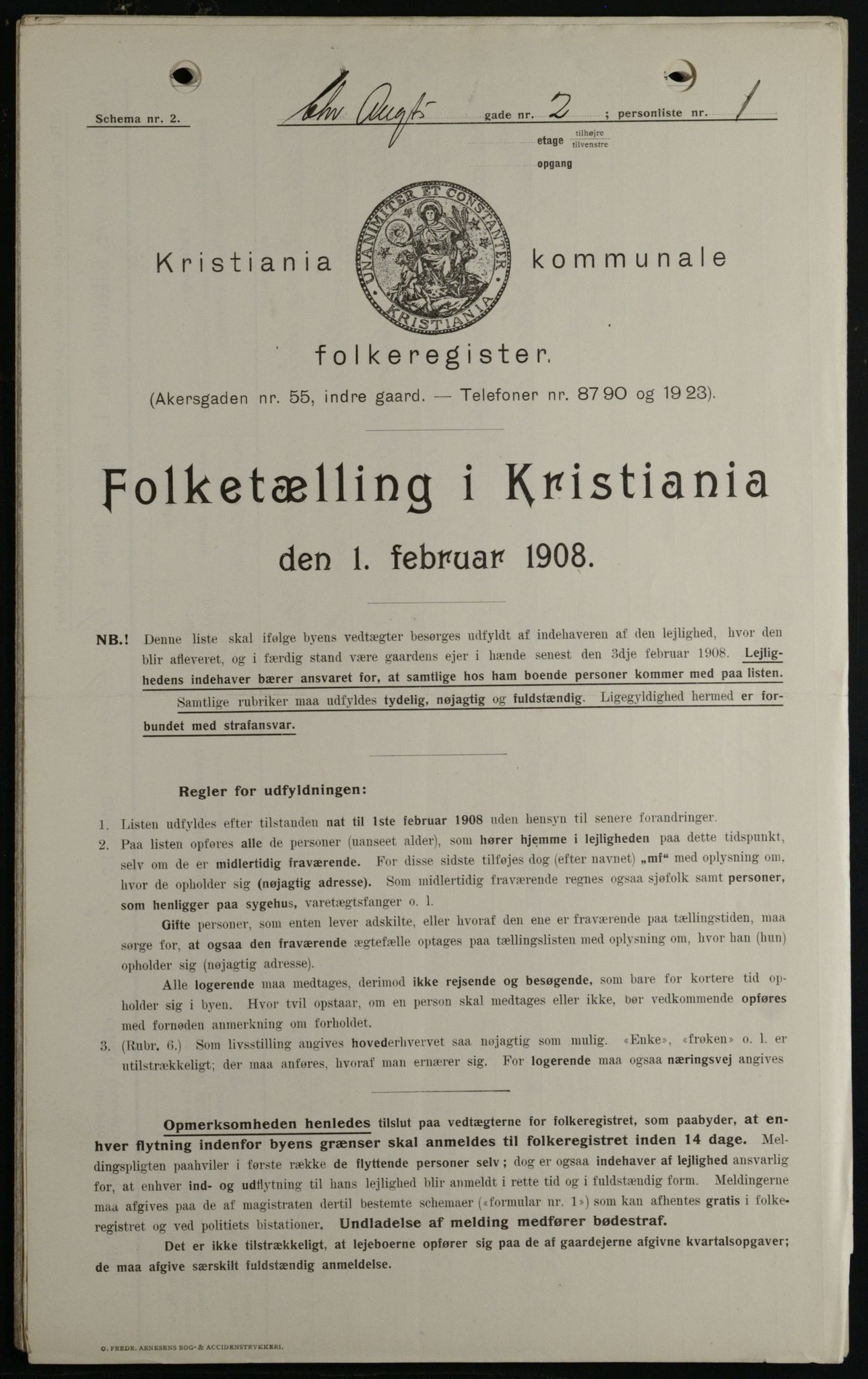 OBA, Municipal Census 1908 for Kristiania, 1908, p. 48285