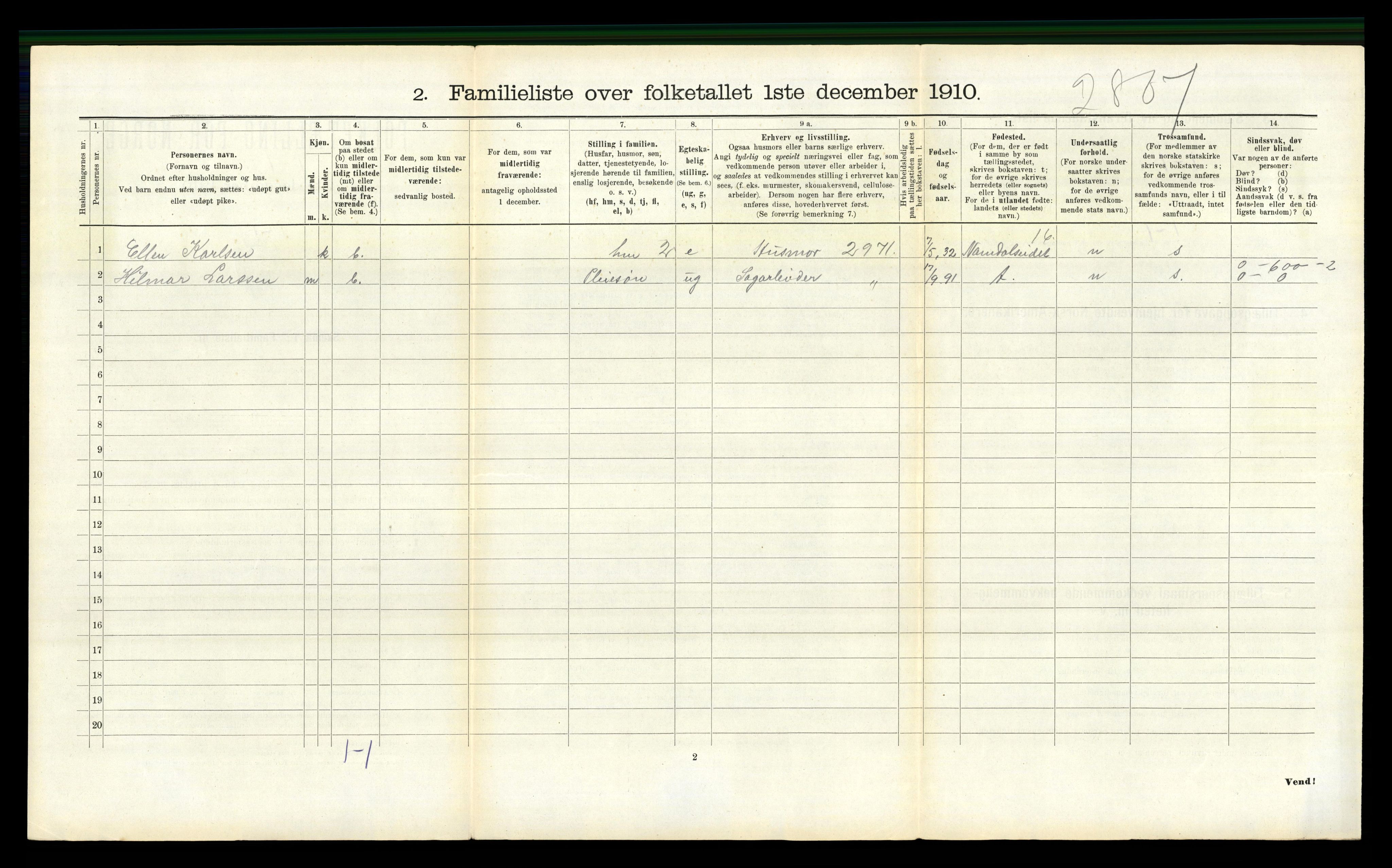 RA, 1910 census for Namsos, 1910, p. 365