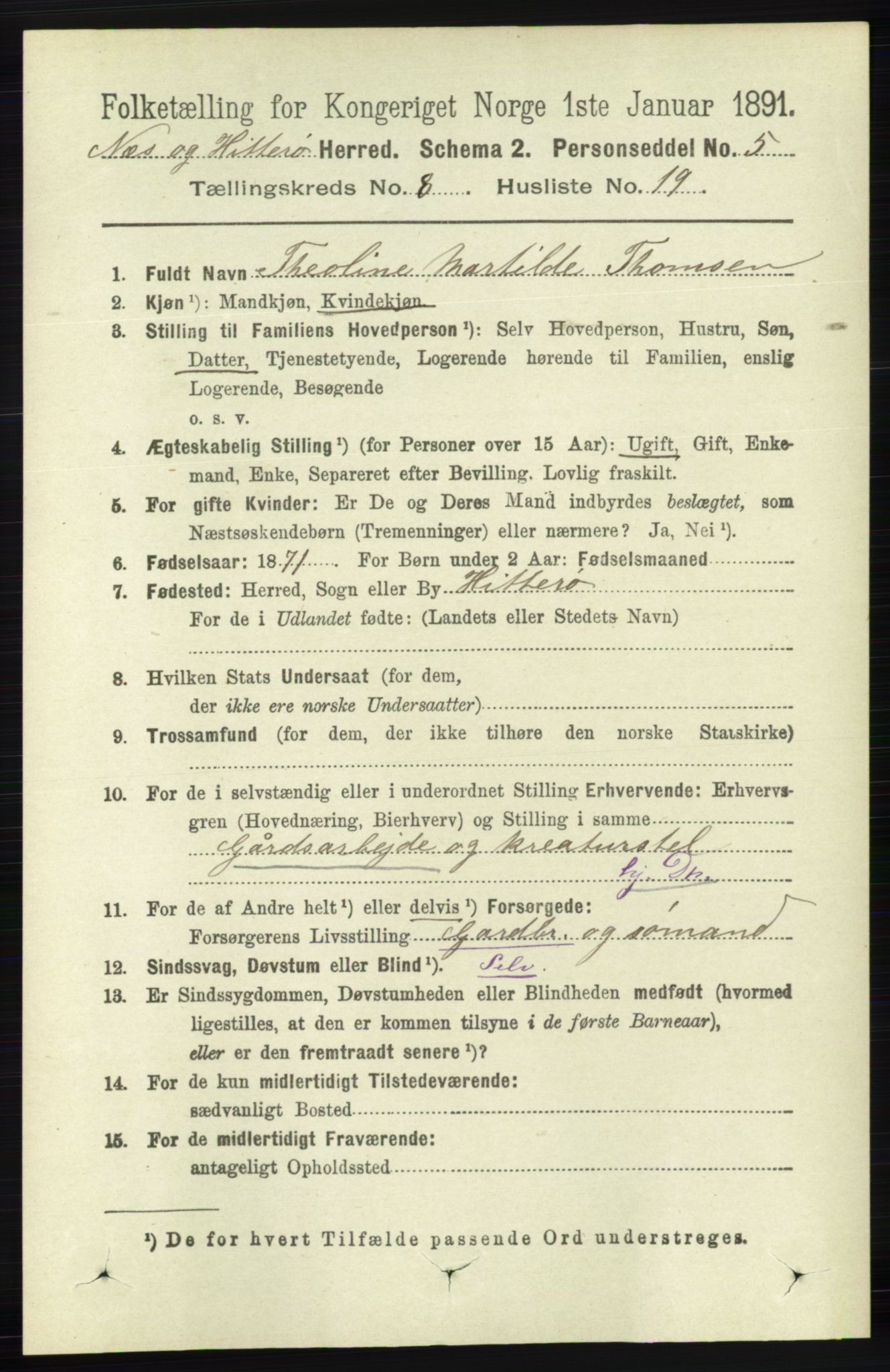 RA, 1891 census for 1043 Hidra og Nes, 1891, p. 3433