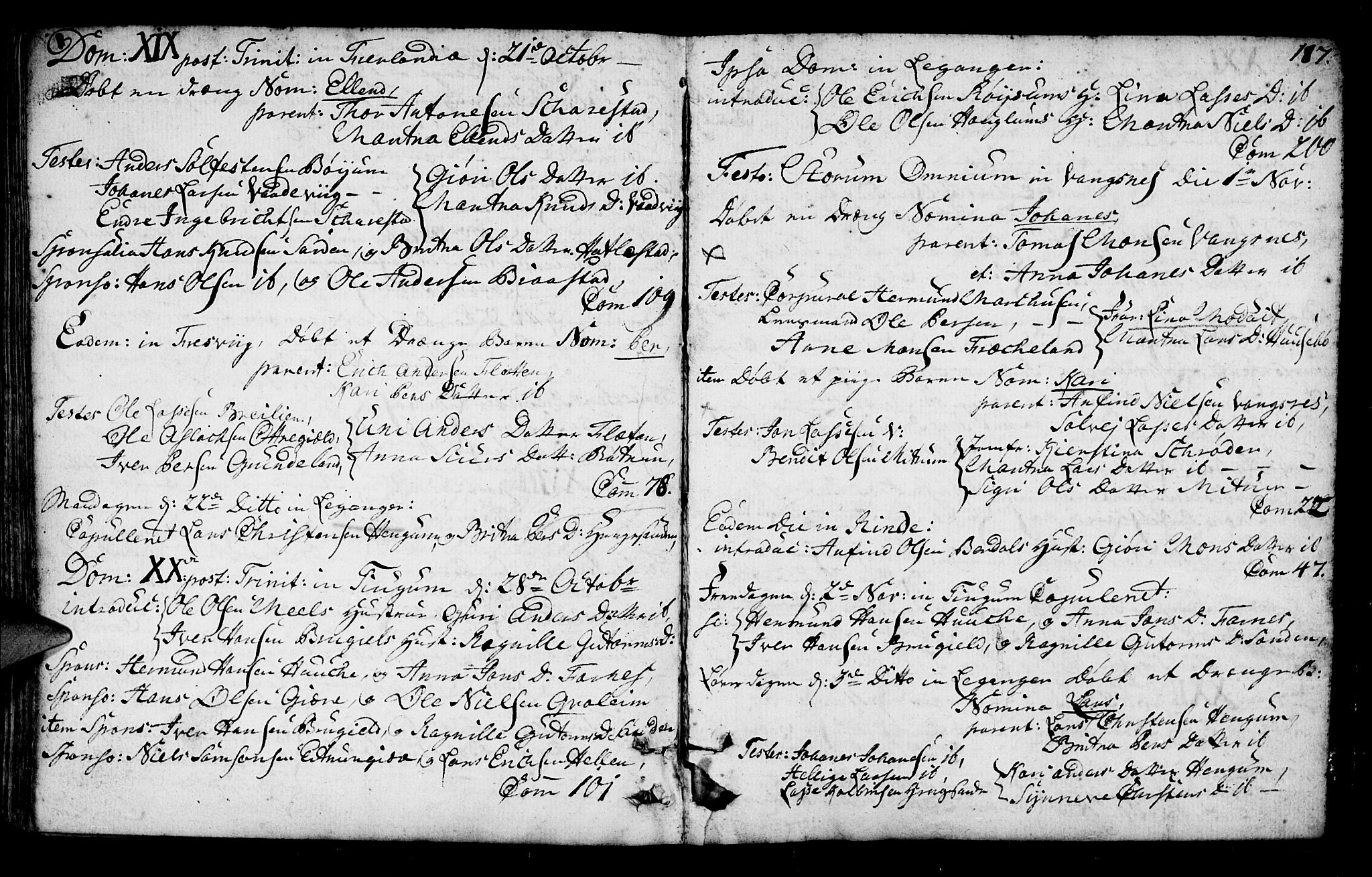 Leikanger sokneprestembete, AV/SAB-A-81001/H/Haa/Haaa/L0003: Parish register (official) no. A 3, 1756-1770, p. 187