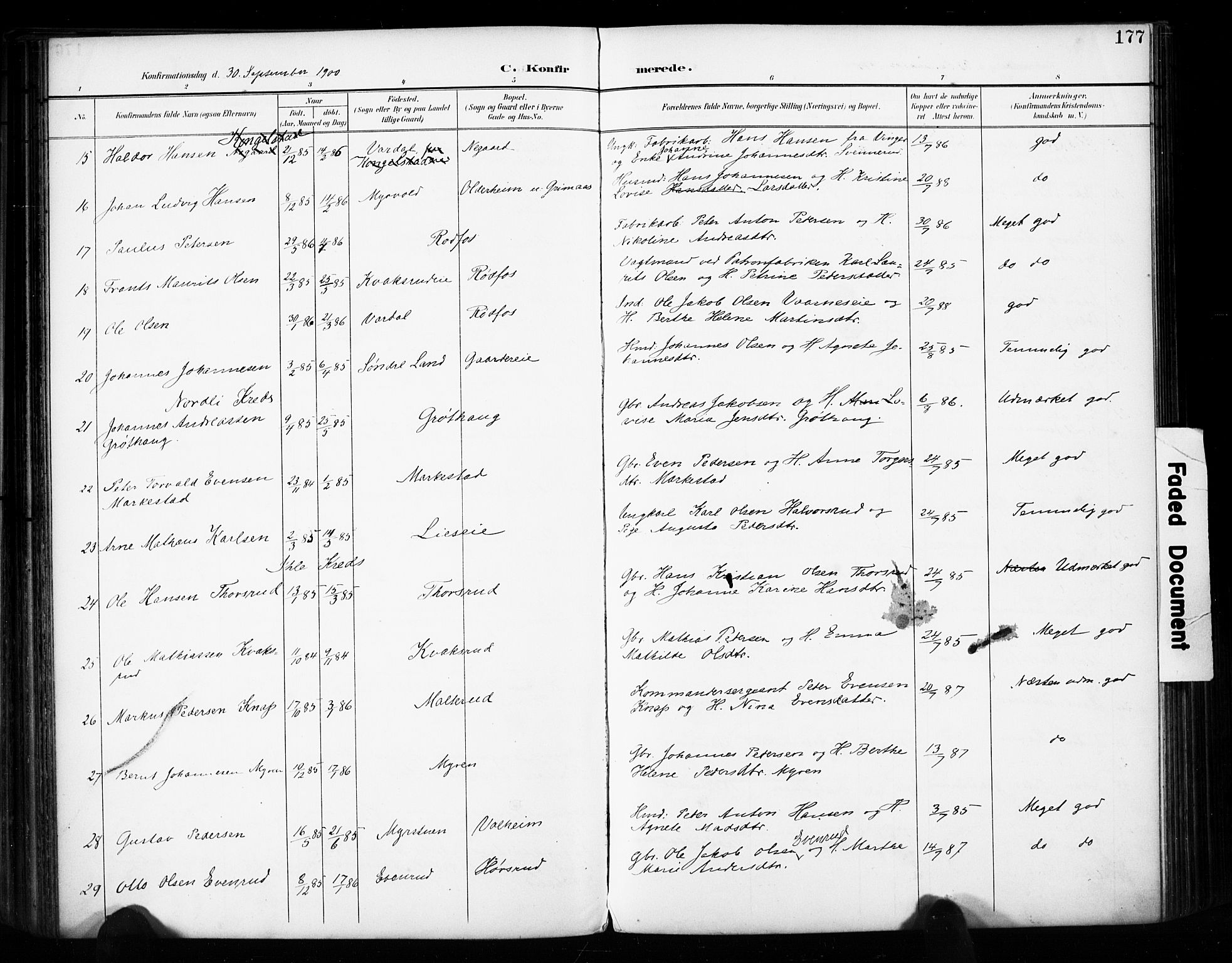 Vestre Toten prestekontor, SAH/PREST-108/H/Ha/Haa/L0011: Parish register (official) no. 11, 1895-1906, p. 177