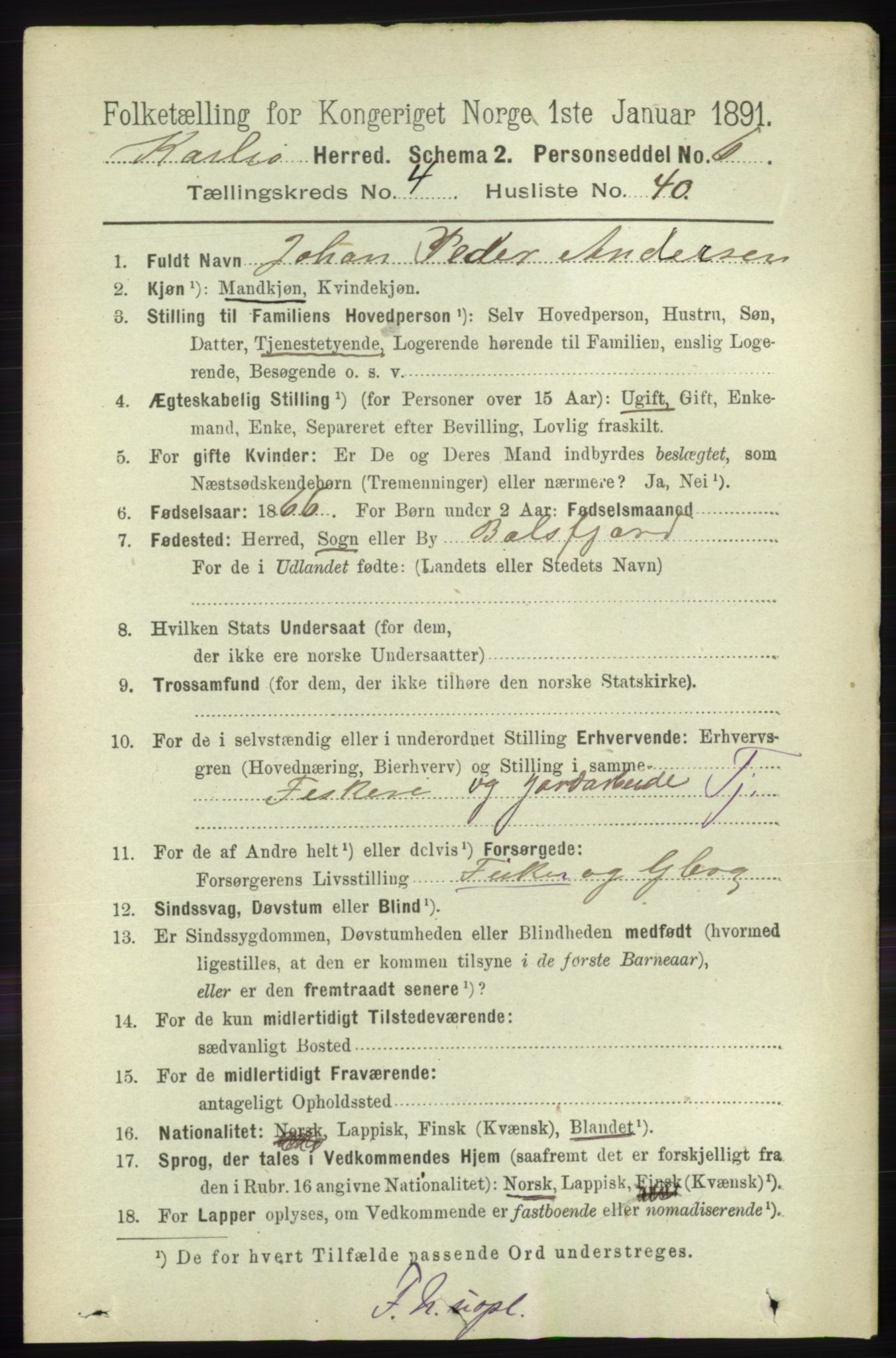 RA, 1891 census for 1936 Karlsøy, 1891, p. 1132