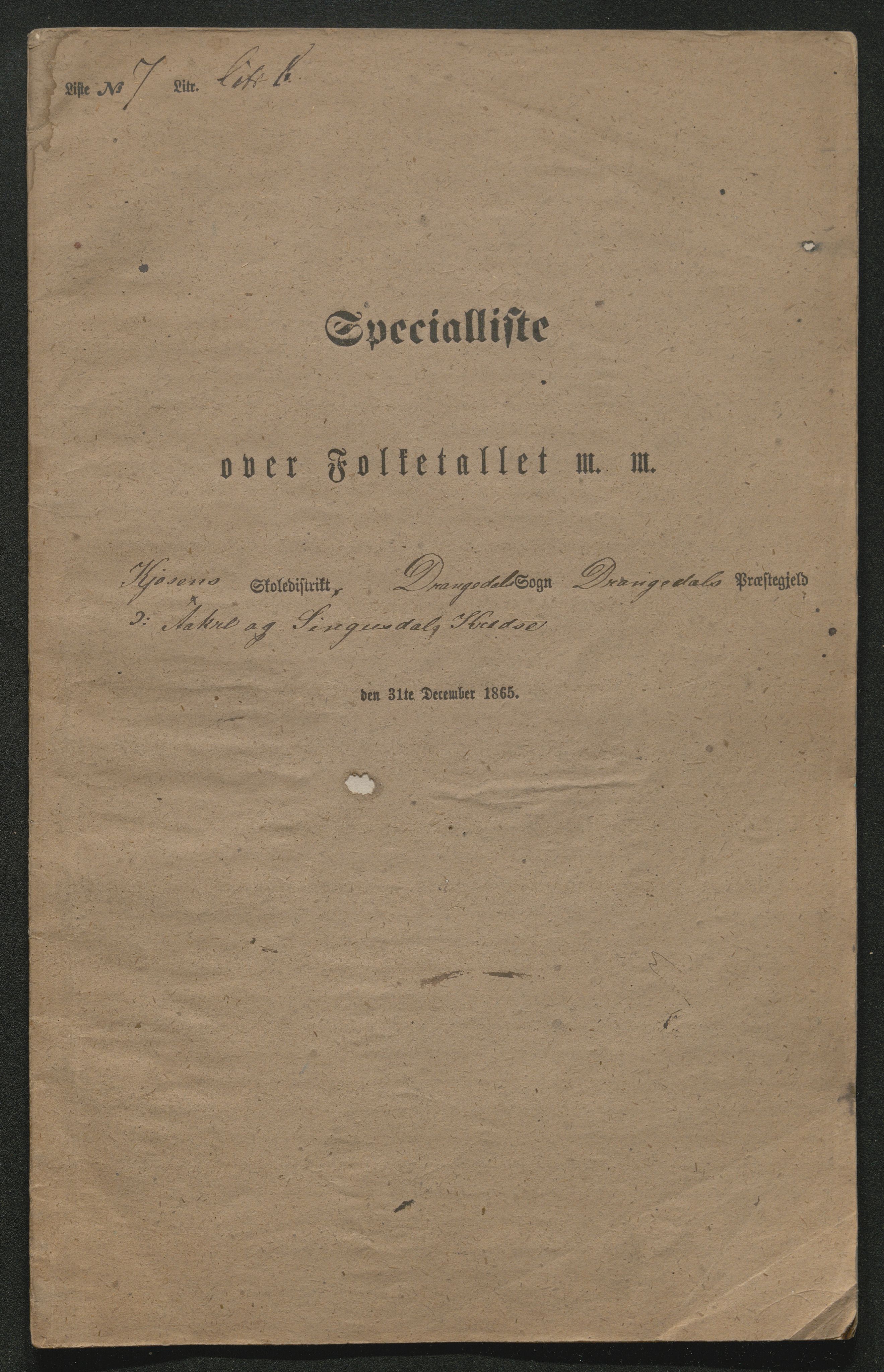 SAKO, Fantetellingen i Drangedal 1865, 1865, p. 115