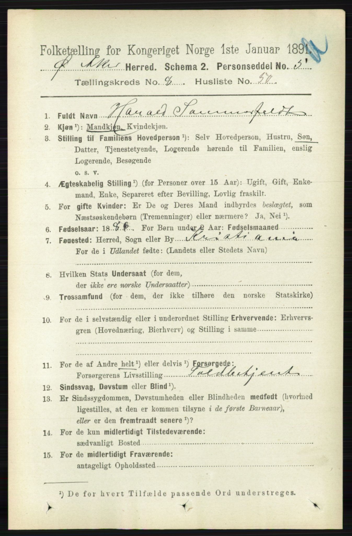 RA, 1891 census for 0218 Aker, 1891, p. 7635