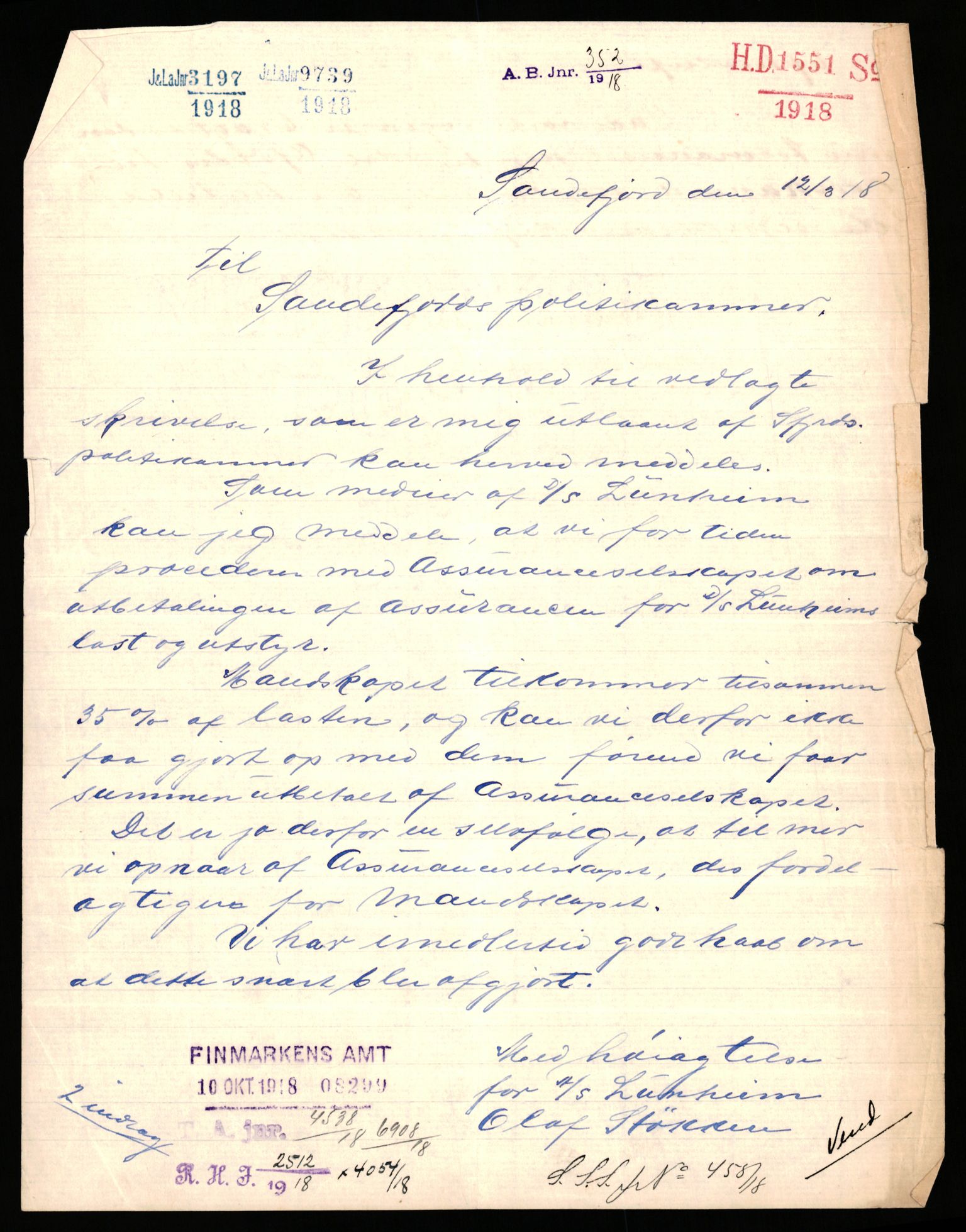 Handelsdepartementet, Sjøfartsavdelingen, 1. sjømannskontor, AV/RA-S-1405/D/Dm/L0010: Forliste skip Lar - Min, 1906-1920, p. 463