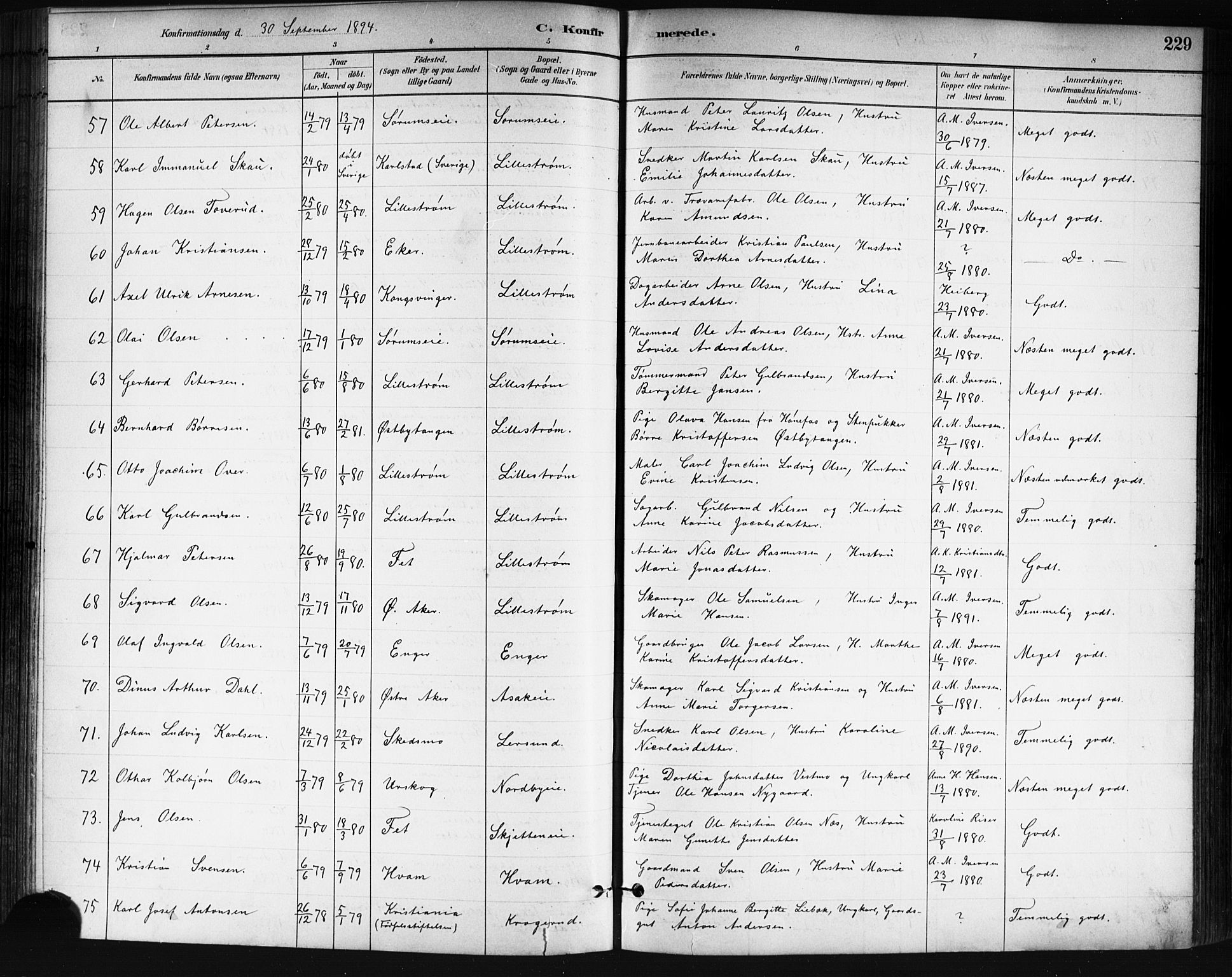 Skedsmo prestekontor Kirkebøker, AV/SAO-A-10033a/G/Ga/L0004: Parish register (copy) no. I 4, 1883-1895, p. 229