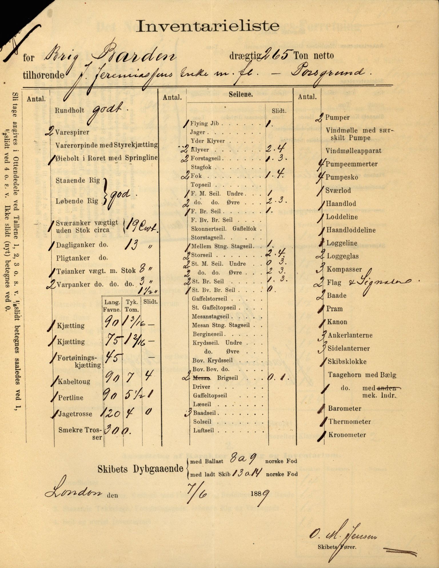 Pa 63 - Østlandske skibsassuranceforening, VEMU/A-1079/G/Ga/L0026/0008: Havaridokumenter / Bernadotte, Bardeu, Augustinus, Atlanta, Arne, 1890, p. 9