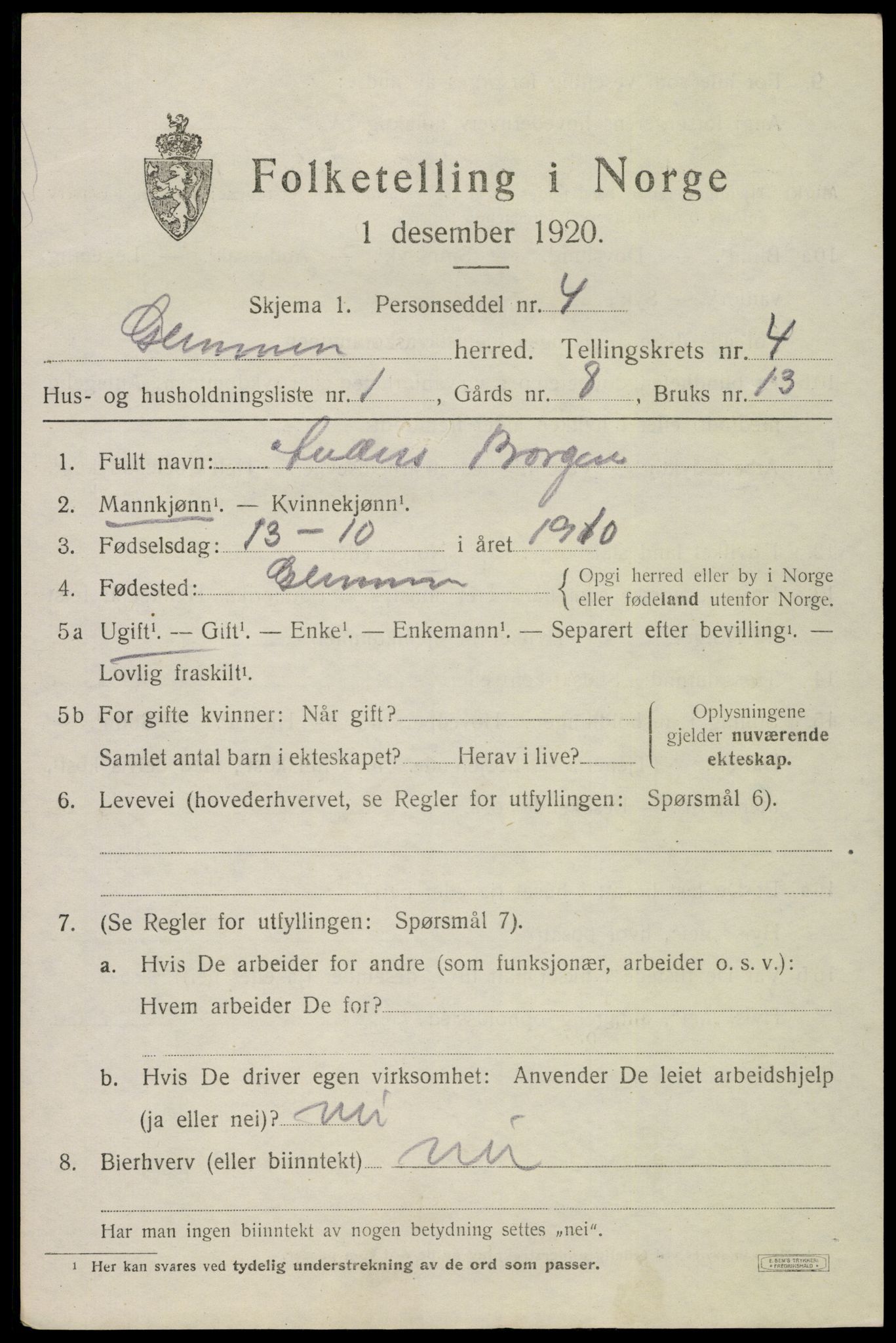 SAO, 1920 census for Glemmen, 1920, p. 10471