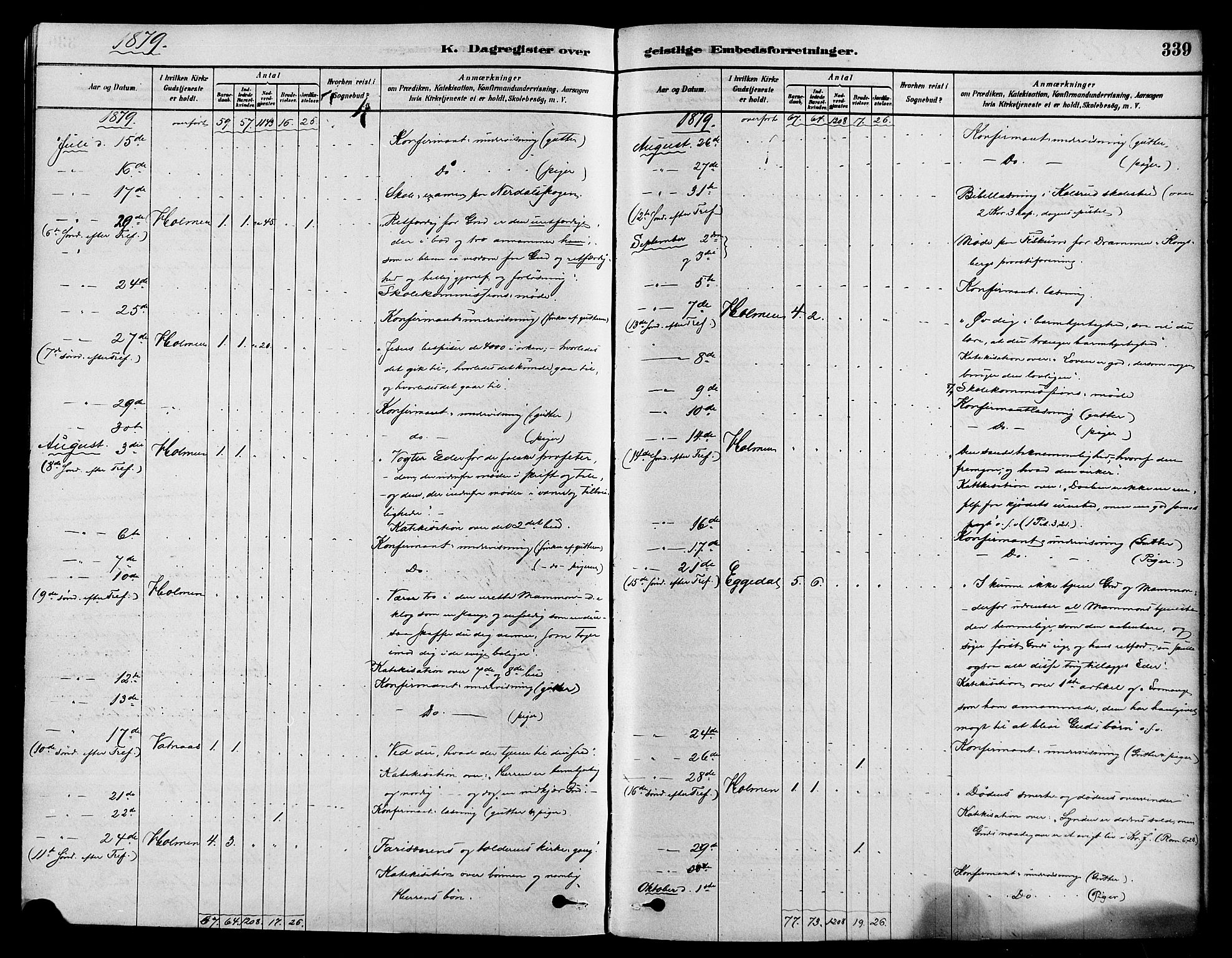 Sigdal kirkebøker, AV/SAKO-A-245/F/Fa/L0011: Parish register (official) no. I 11, 1879-1887, p. 339