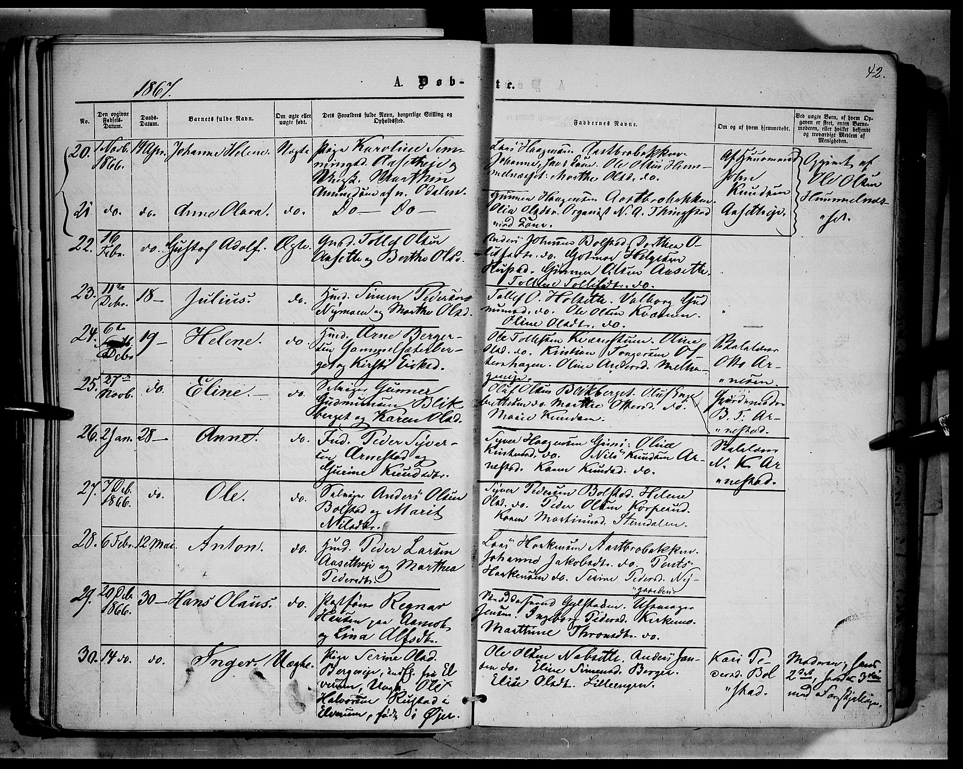 Åmot prestekontor, Hedmark, AV/SAH-PREST-056/H/Ha/Haa/L0008: Parish register (official) no. 8, 1862-1875, p. 42