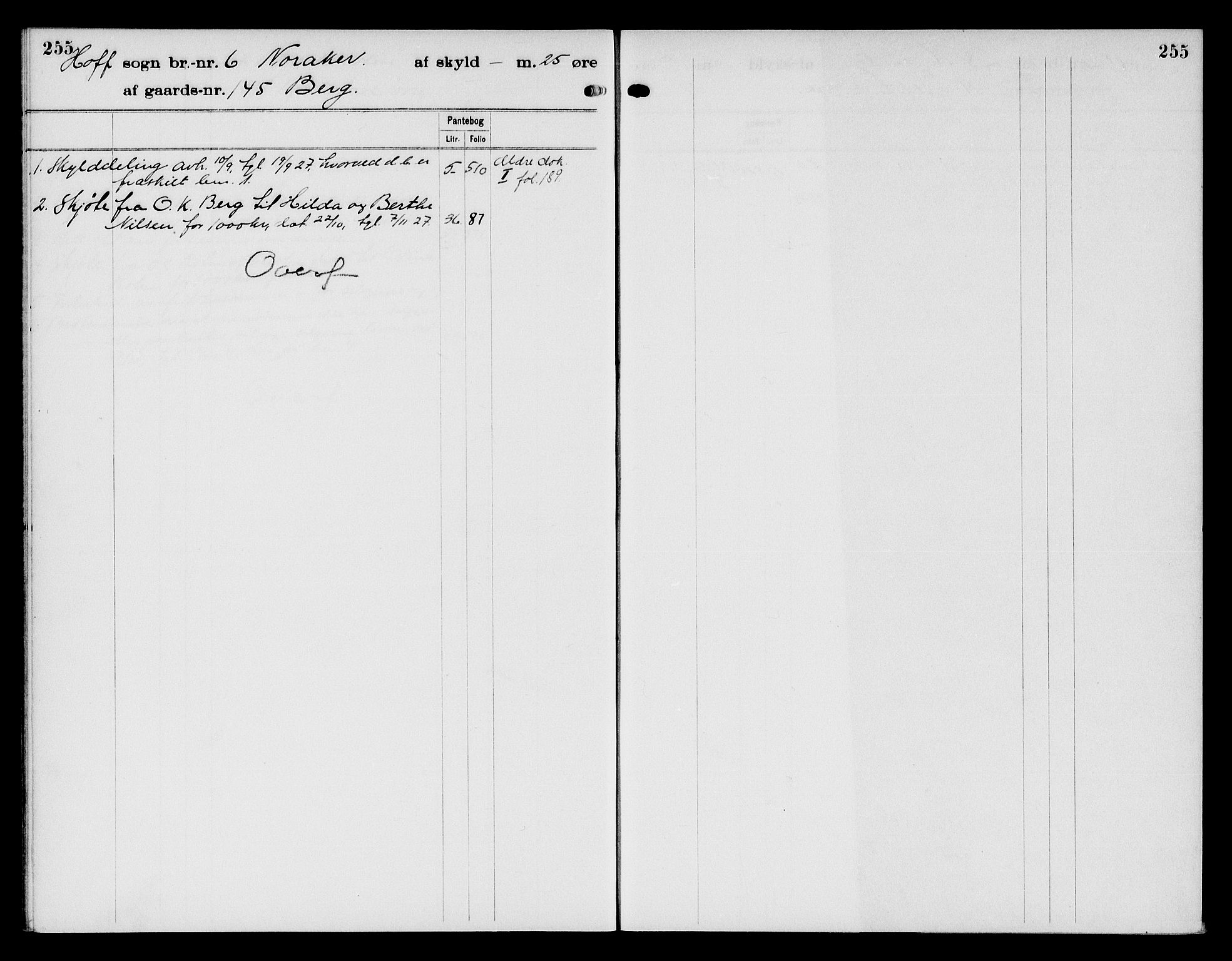 Toten tingrett, SAH/TING-006/H/Ha/Haa/L0034: Mortgage register no. 34, 1921, p. 255