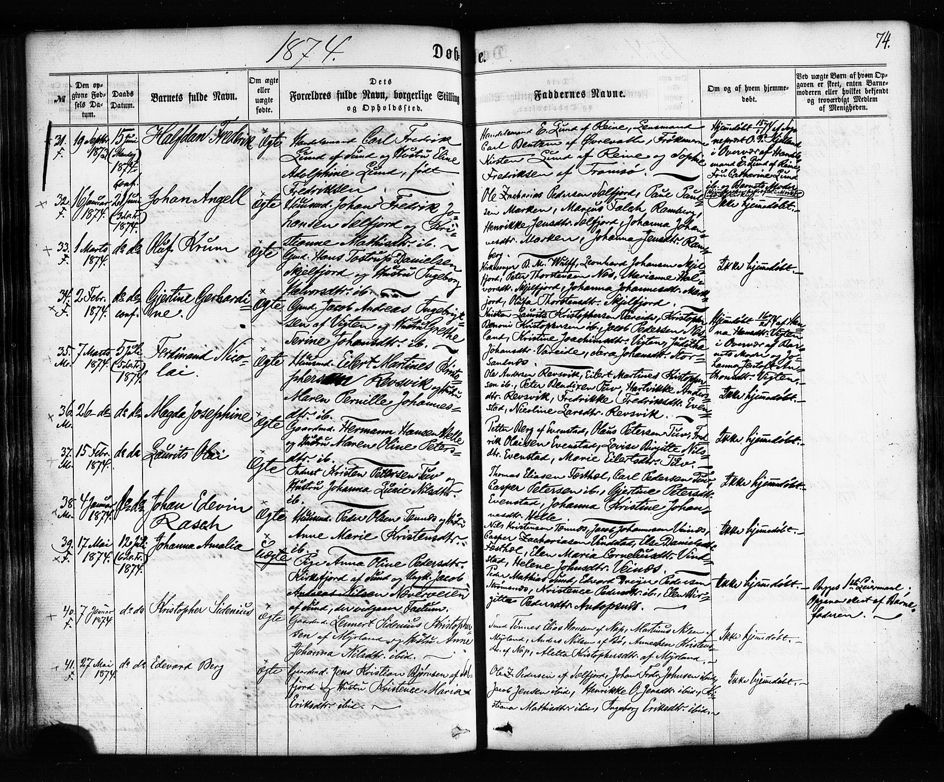 Ministerialprotokoller, klokkerbøker og fødselsregistre - Nordland, SAT/A-1459/885/L1203: Parish register (official) no. 885A04, 1859-1877, p. 74