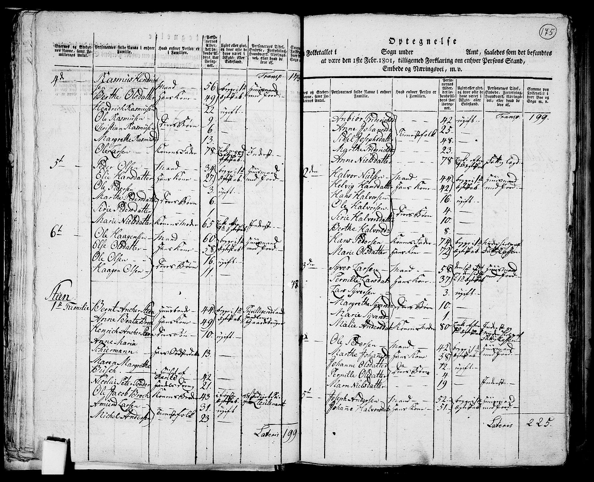 RA, 1801 census for 0412P Ringsaker, 1801, p. 174b-175a