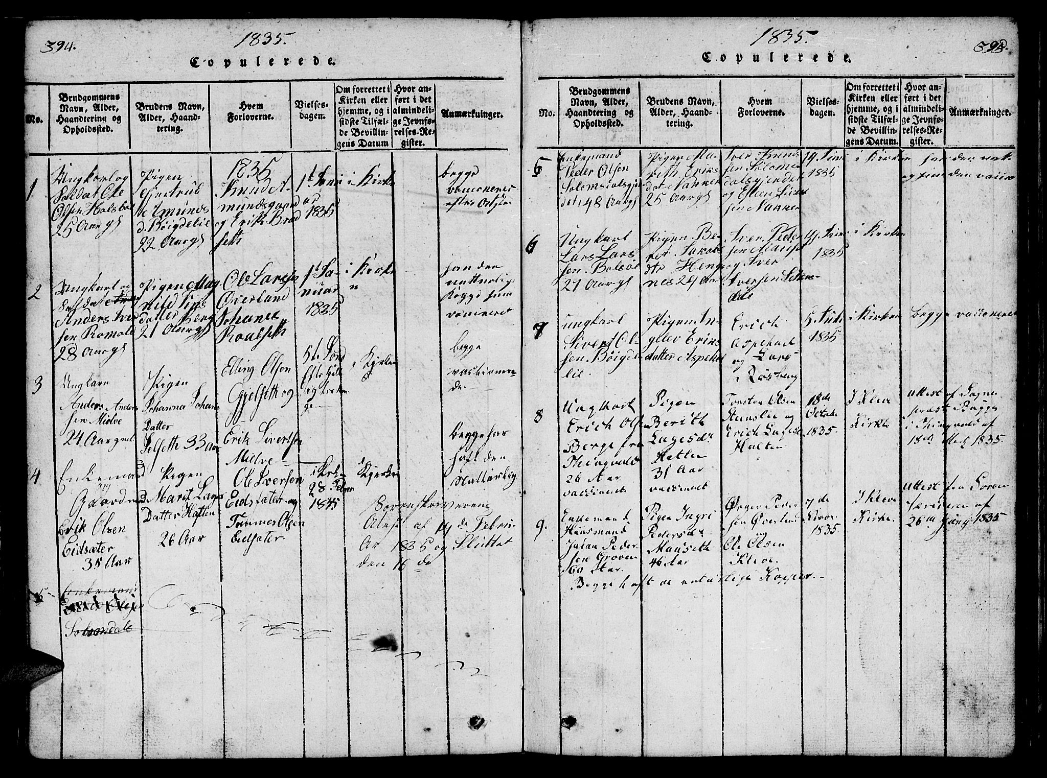 Ministerialprotokoller, klokkerbøker og fødselsregistre - Møre og Romsdal, SAT/A-1454/557/L0679: Parish register (official) no. 557A01, 1818-1843, p. 394-395