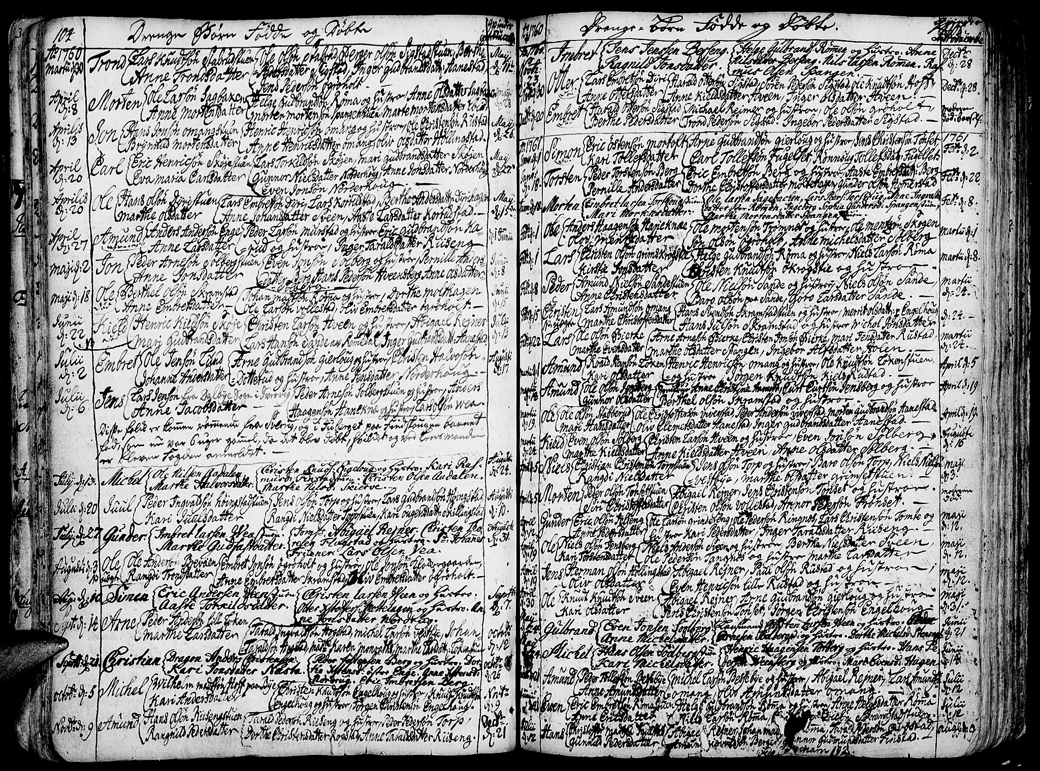 Løten prestekontor, SAH/PREST-022/K/Ka/L0002: Parish register (official) no. 2, 1731-1772, p. 104-105