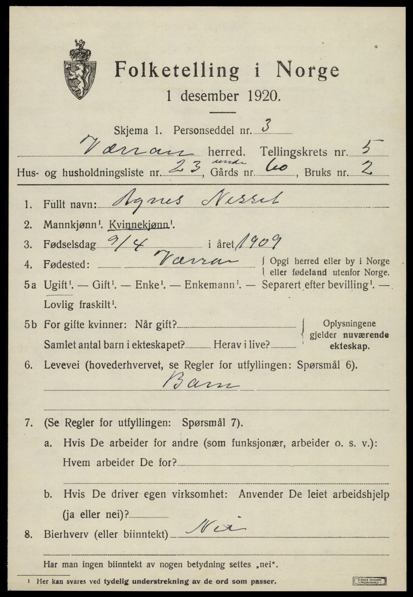 SAT, 1920 census for Verran, 1920, p. 2204