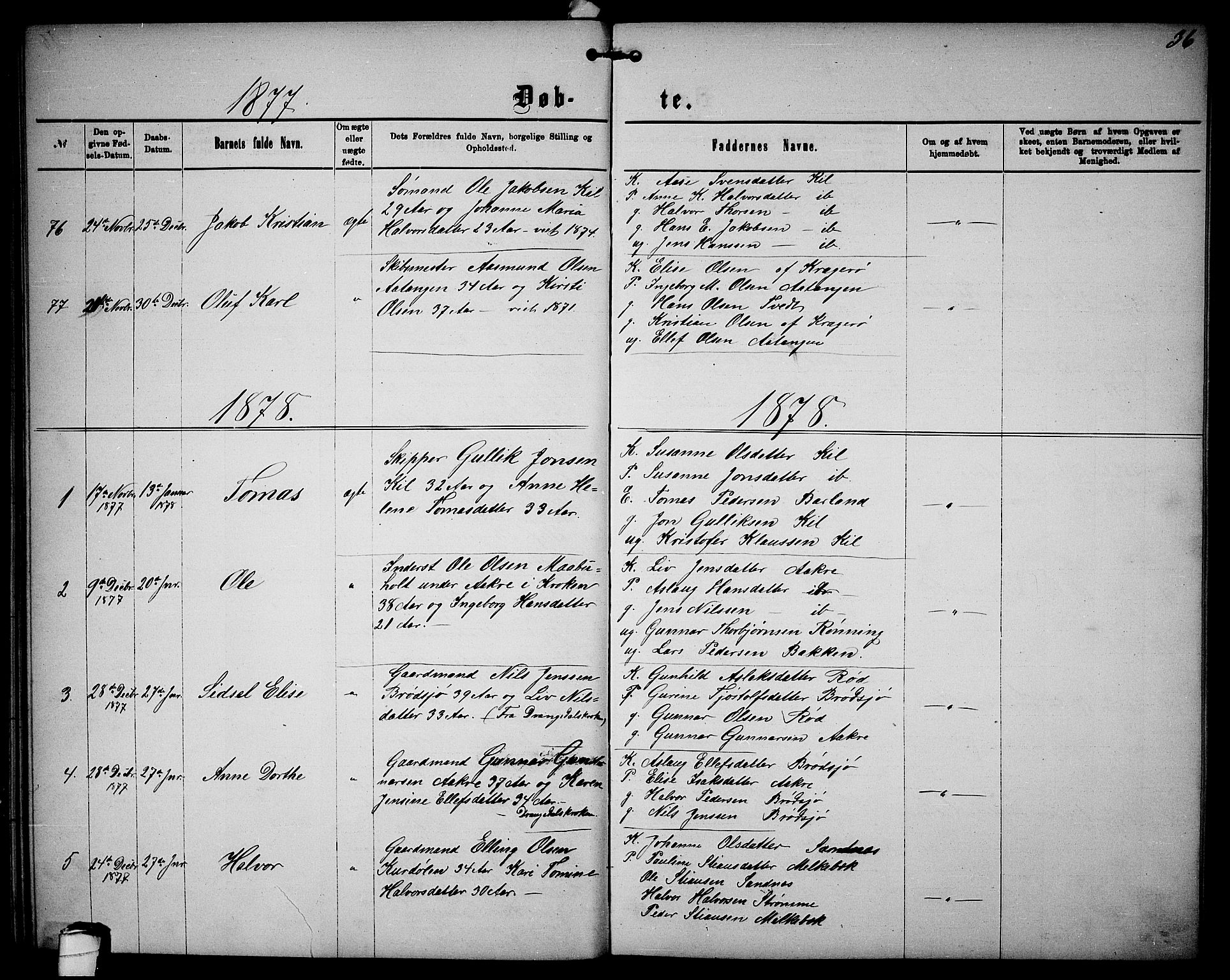 Sannidal kirkebøker, AV/SAKO-A-296/G/Ga/L0002: Parish register (copy) no. 2, 1875-1886, p. 36