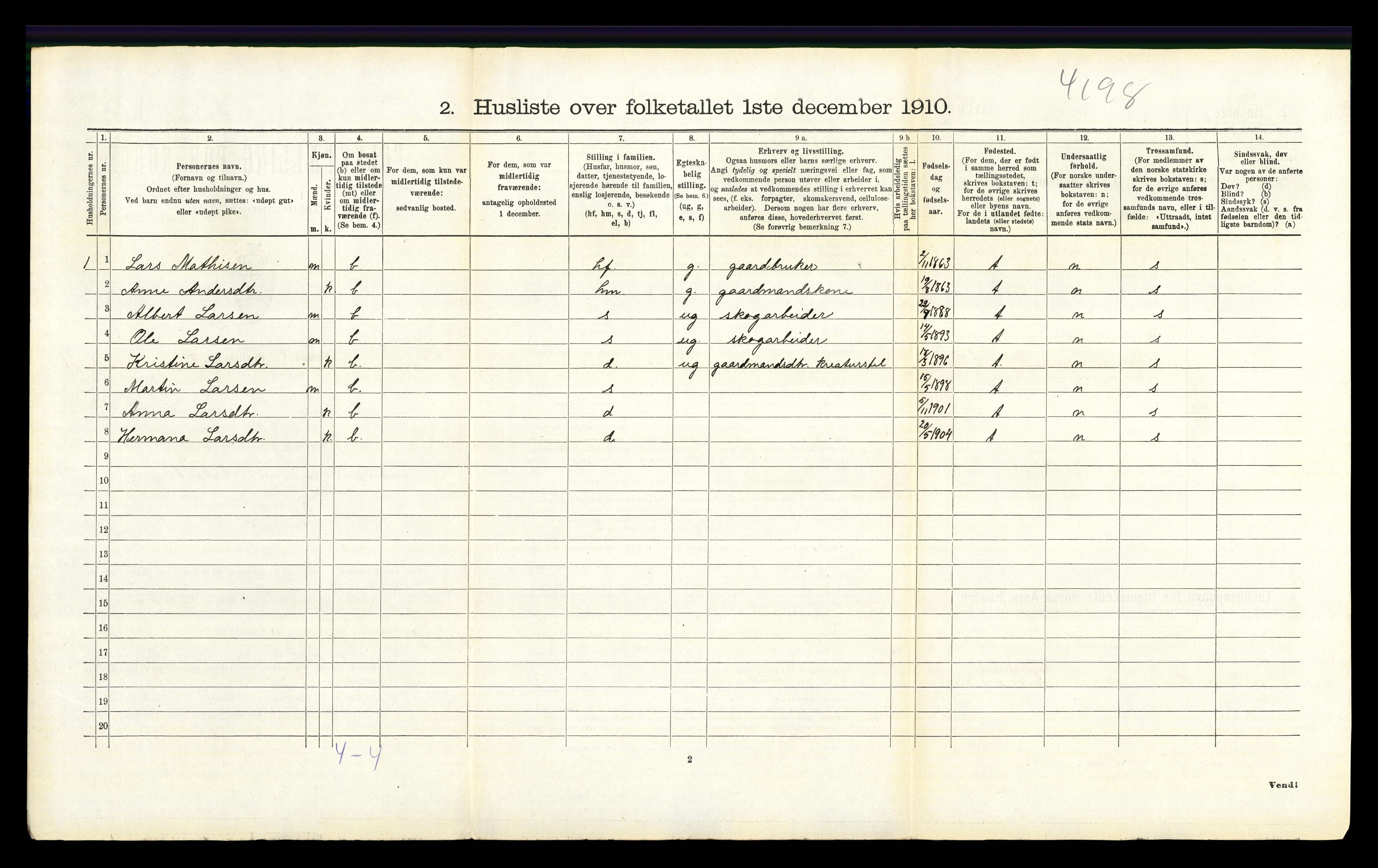 RA, 1910 census for Grue, 1910, p. 1520