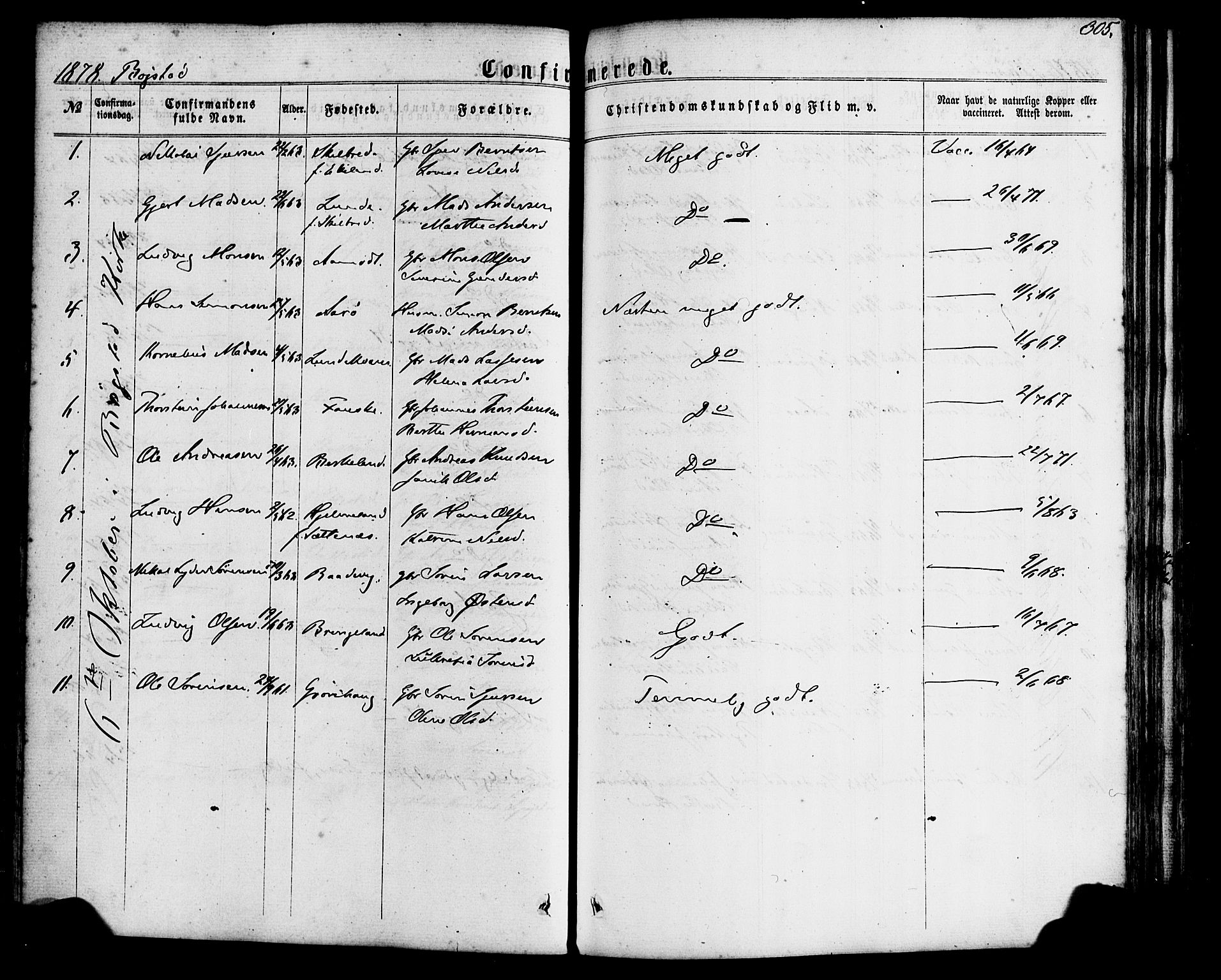 Gaular sokneprestembete, SAB/A-80001/H/Haa: Parish register (official) no. A 5, 1860-1881, p. 305