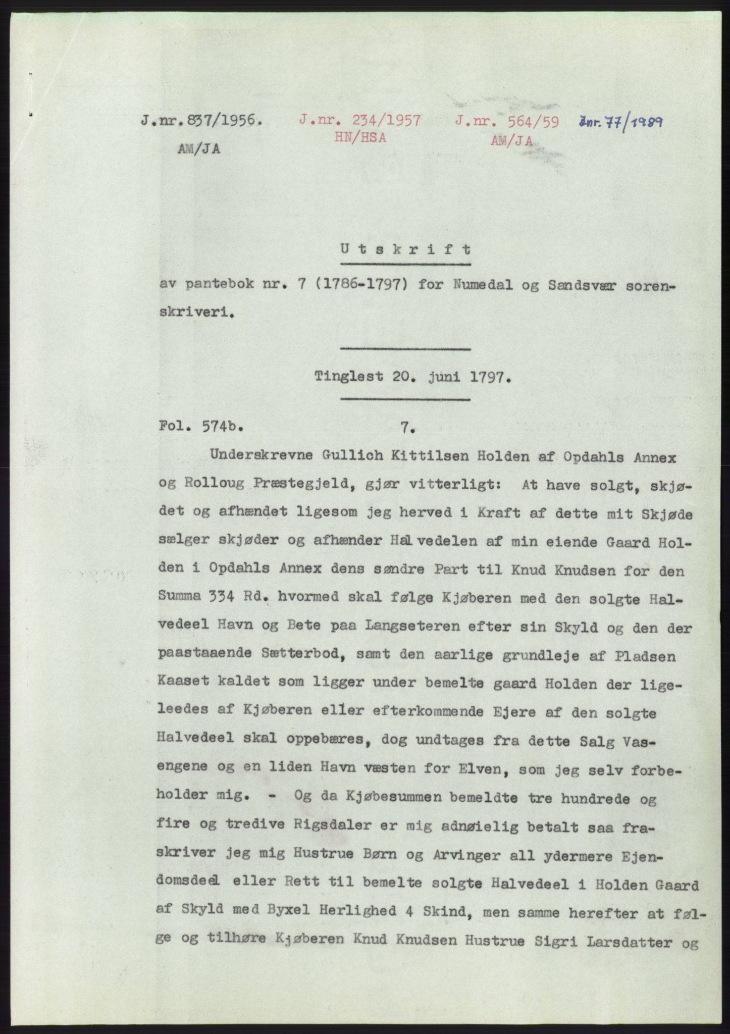 Statsarkivet i Kongsberg, AV/SAKO-A-0001/E/Ee/L0007: Avskrifter, SAO jnr. 802/1956 - 1199/1956, 1956, p. 43
