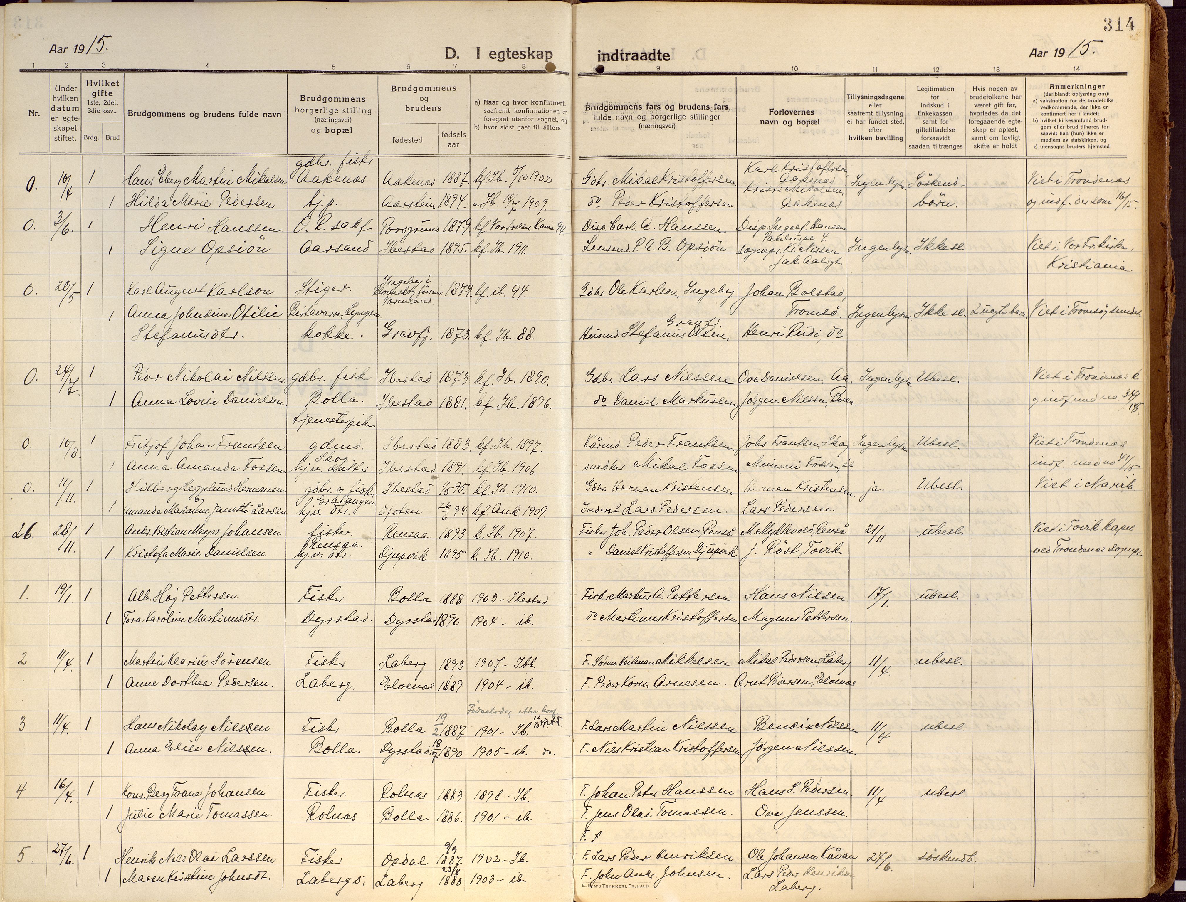 Ibestad sokneprestembete, SATØ/S-0077/H/Ha/Haa/L0018kirke: Parish register (official) no. 18, 1915-1929, p. 314